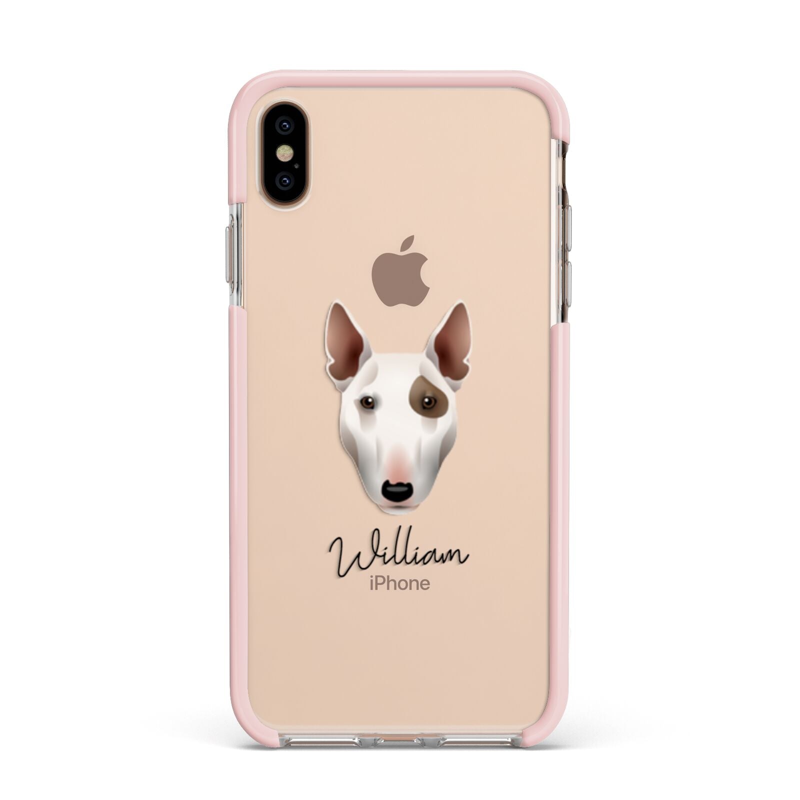 Miniature Bull Terrier Personalised Apple iPhone Xs Max Impact Case Pink Edge on Gold Phone