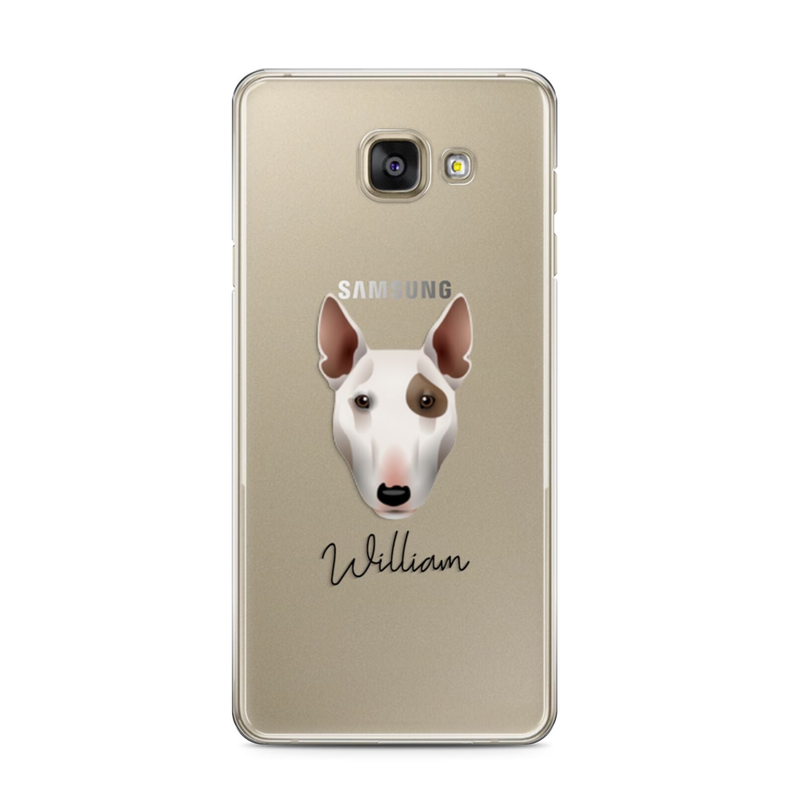 Miniature Bull Terrier Personalised Samsung Galaxy A3 2016 Case on gold phone