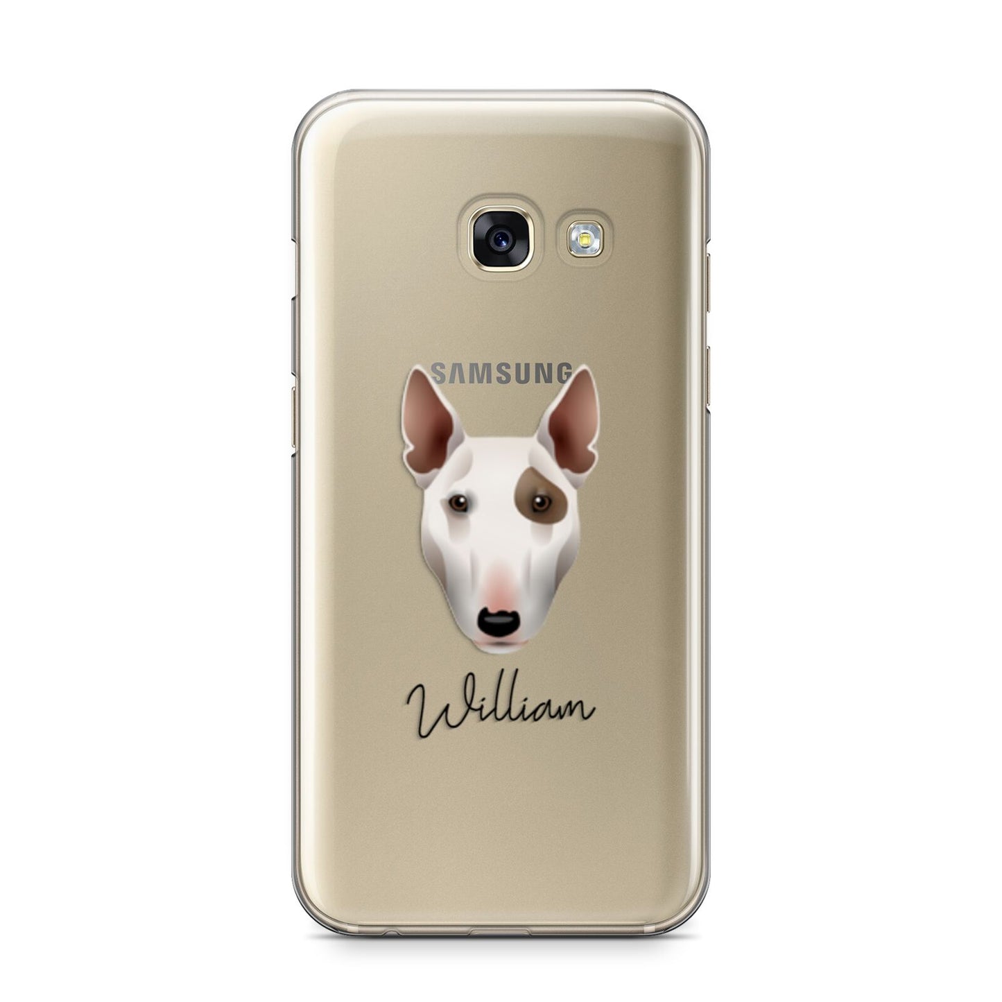 Miniature Bull Terrier Personalised Samsung Galaxy A3 2017 Case on gold phone