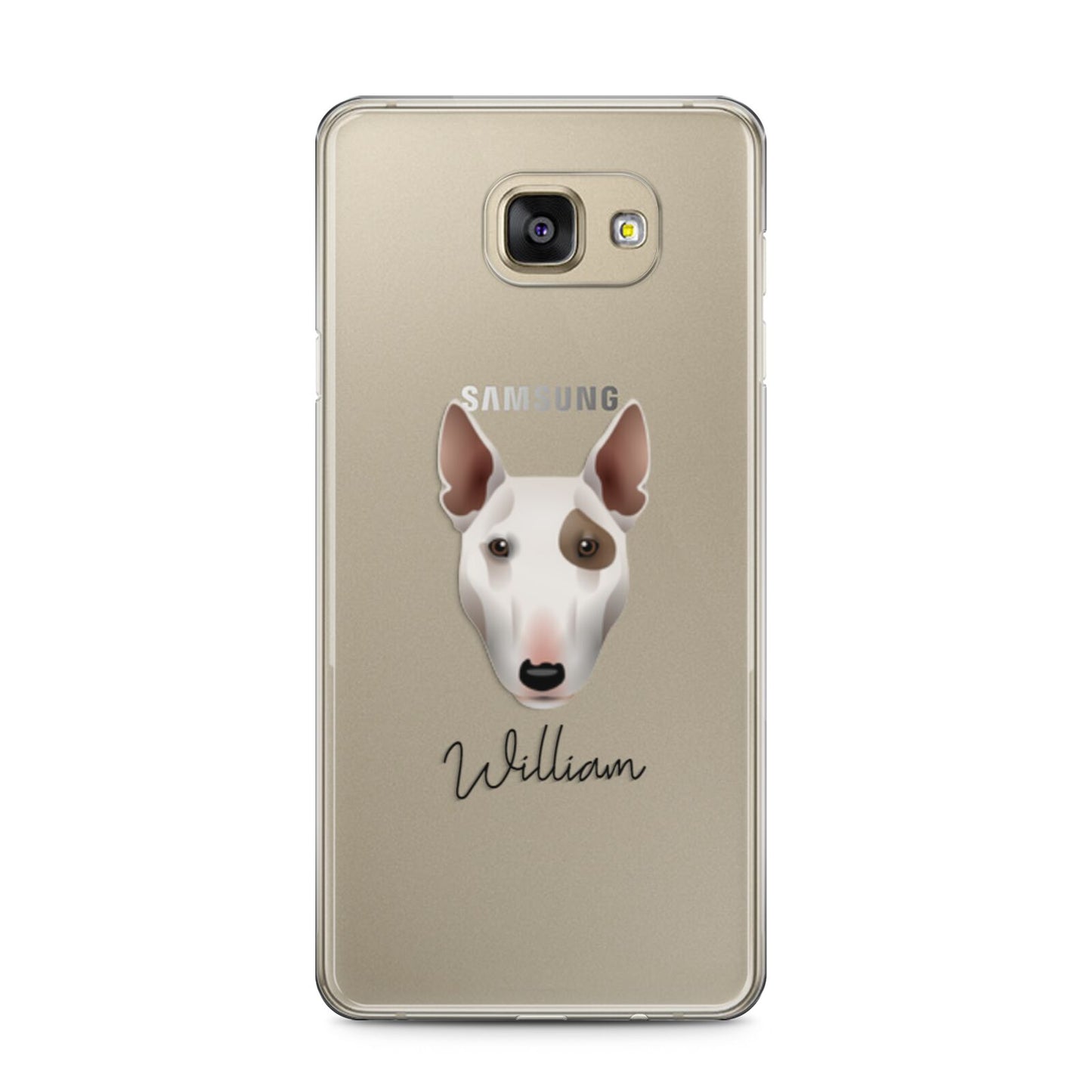 Miniature Bull Terrier Personalised Samsung Galaxy A5 2016 Case on gold phone