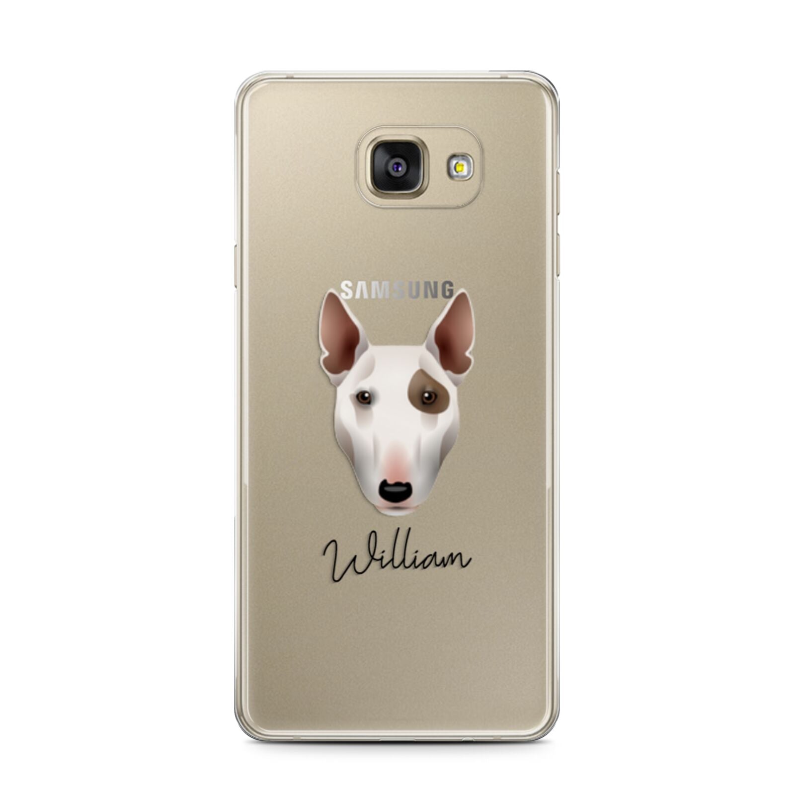 Miniature Bull Terrier Personalised Samsung Galaxy A7 2016 Case on gold phone
