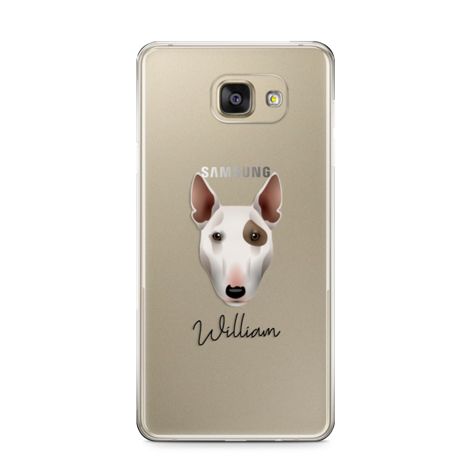Miniature Bull Terrier Personalised Samsung Galaxy A9 2016 Case on gold phone