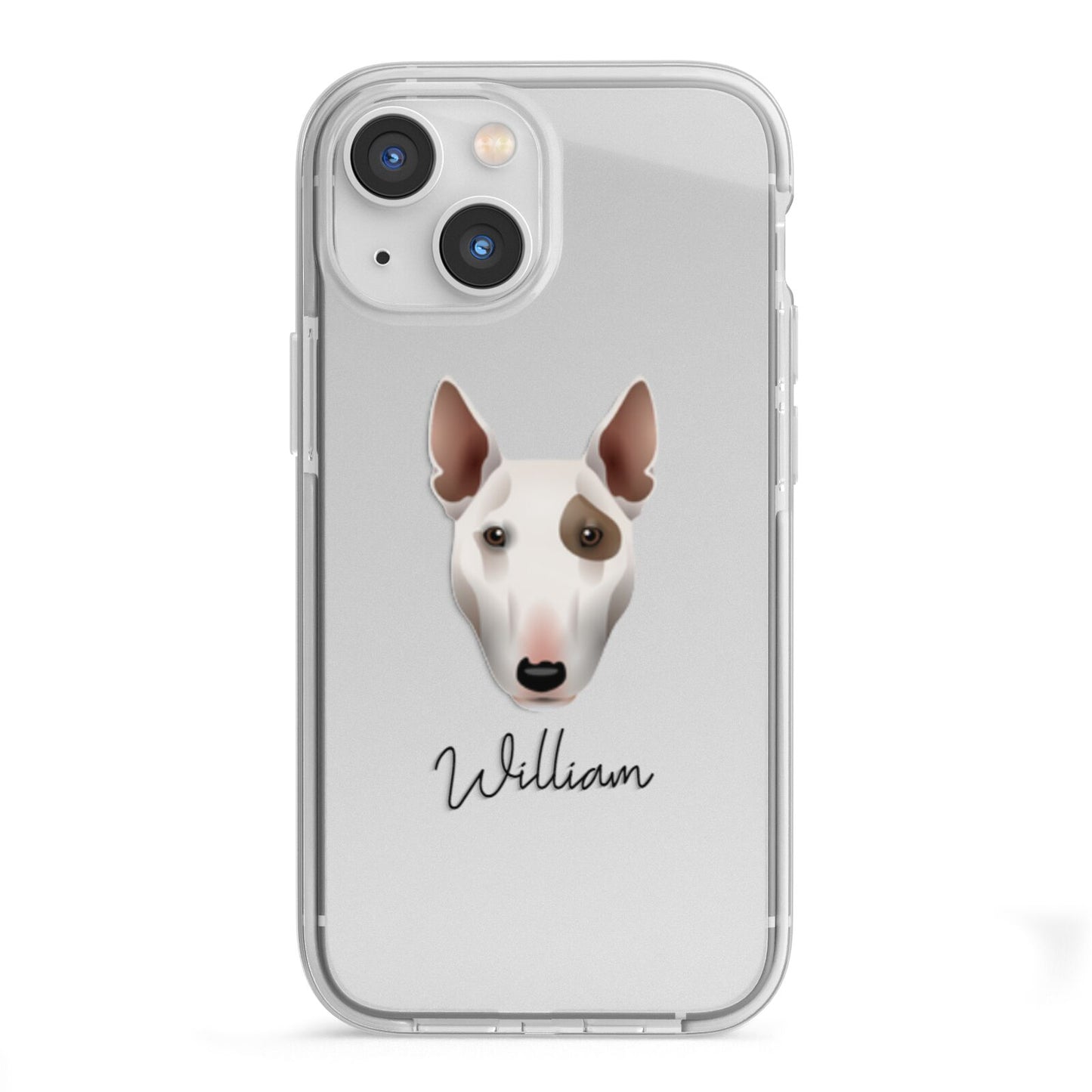 Miniature Bull Terrier Personalised iPhone 13 Mini TPU Impact Case with White Edges