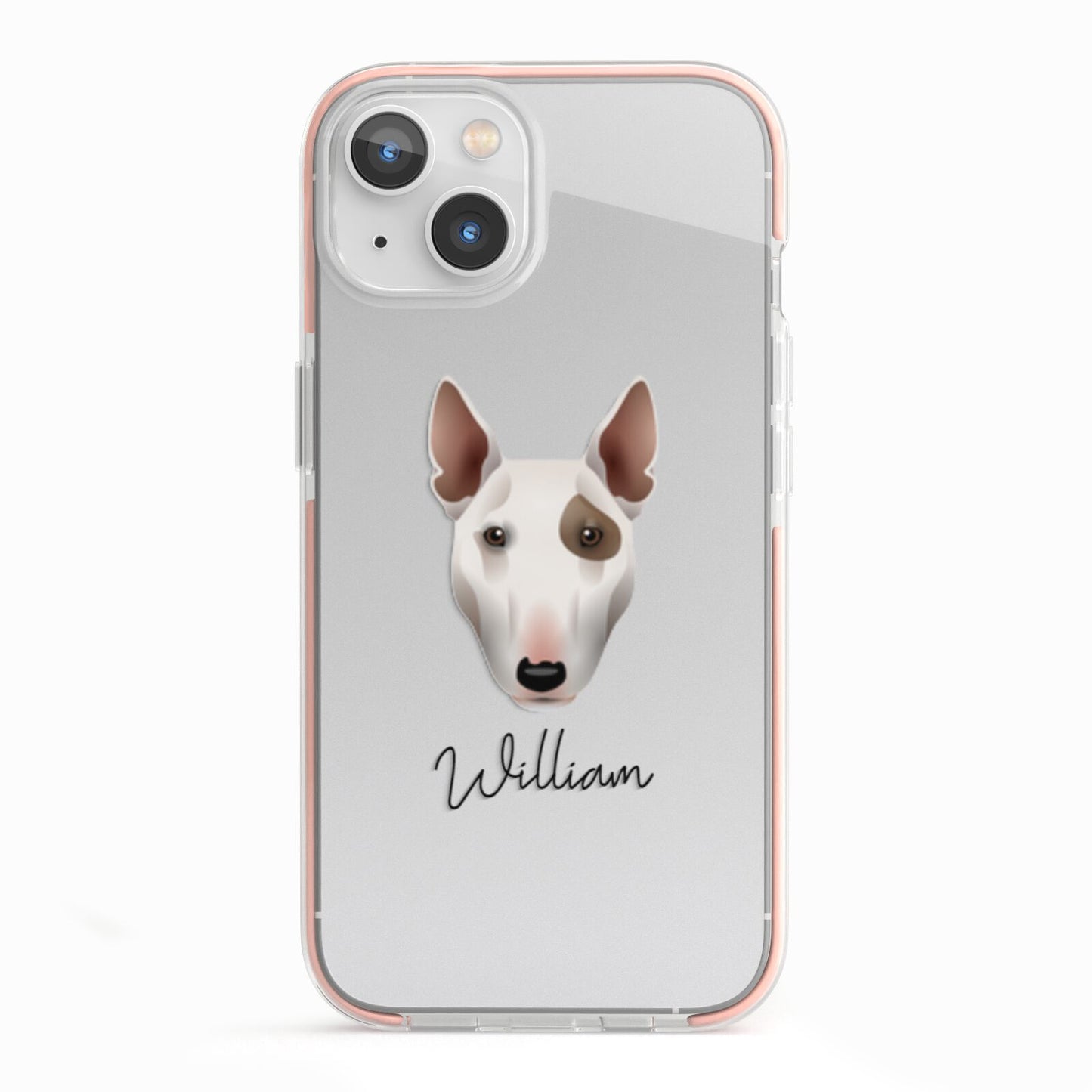 Miniature Bull Terrier Personalised iPhone 13 TPU Impact Case with Pink Edges