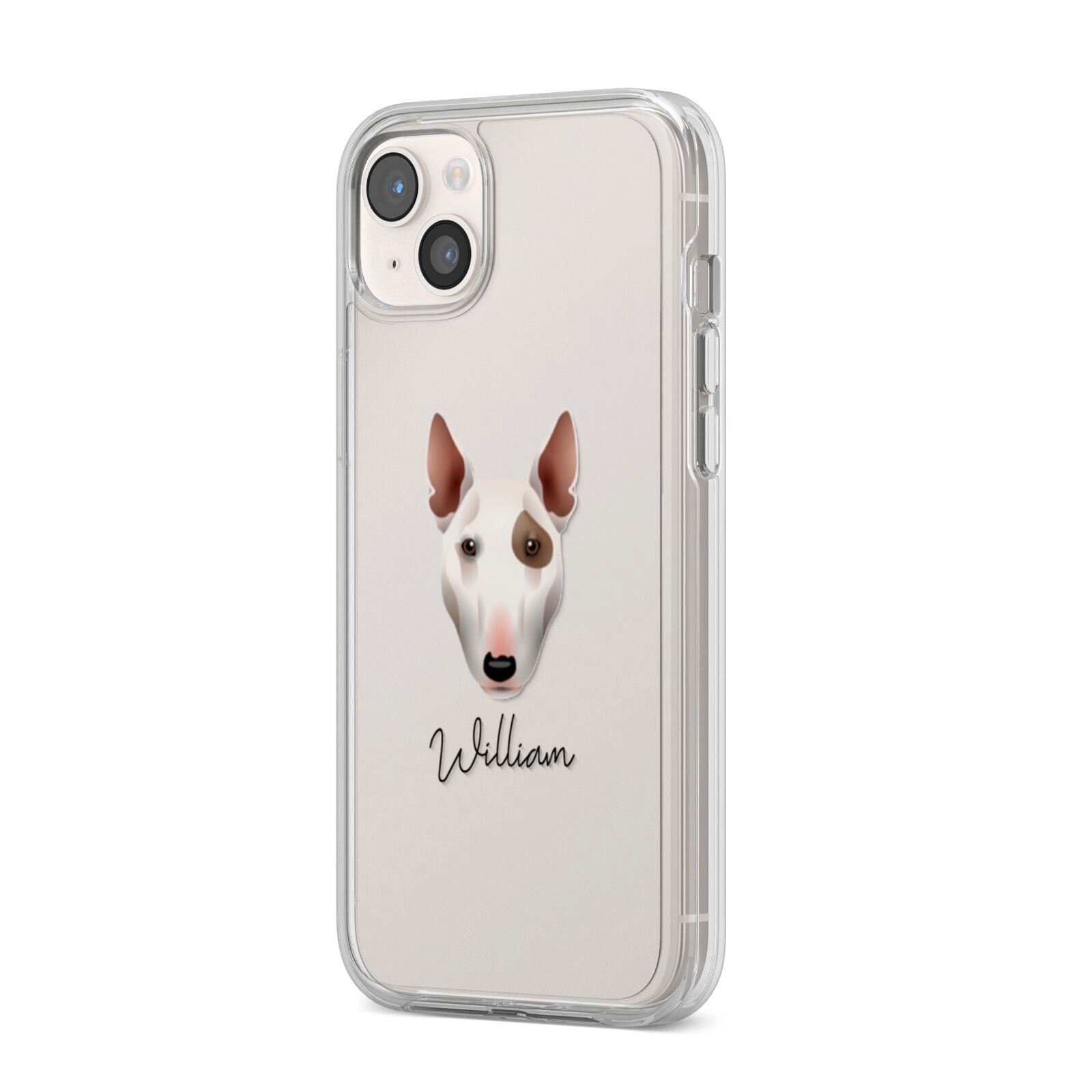 Miniature Bull Terrier Personalised iPhone 14 Plus Clear Tough Case Starlight Angled Image
