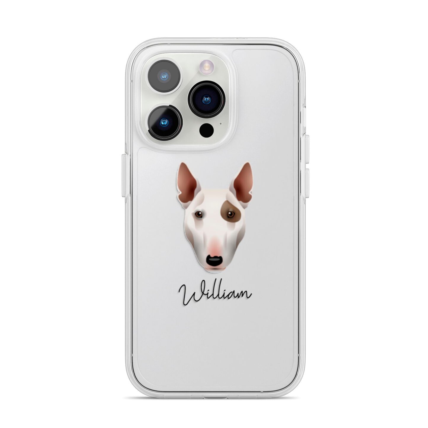 Miniature Bull Terrier Personalised iPhone 14 Pro Clear Tough Case Silver