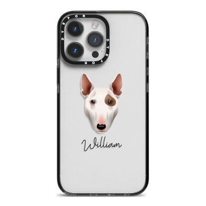 Miniature Bull Terrier Personalised iPhone 14 Pro Max Black Impact Case on Silver phone