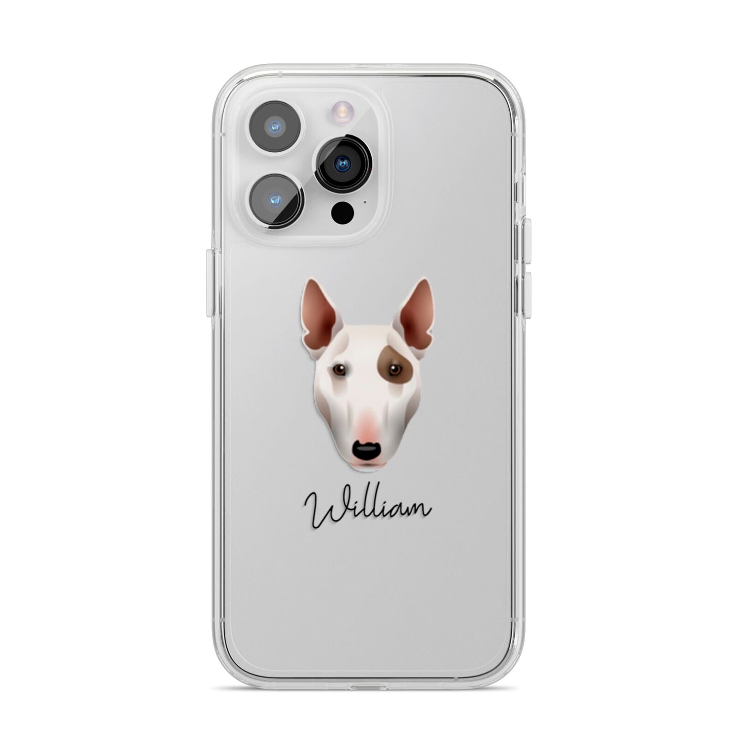 Miniature Bull Terrier Personalised iPhone 14 Pro Max Clear Tough Case Silver