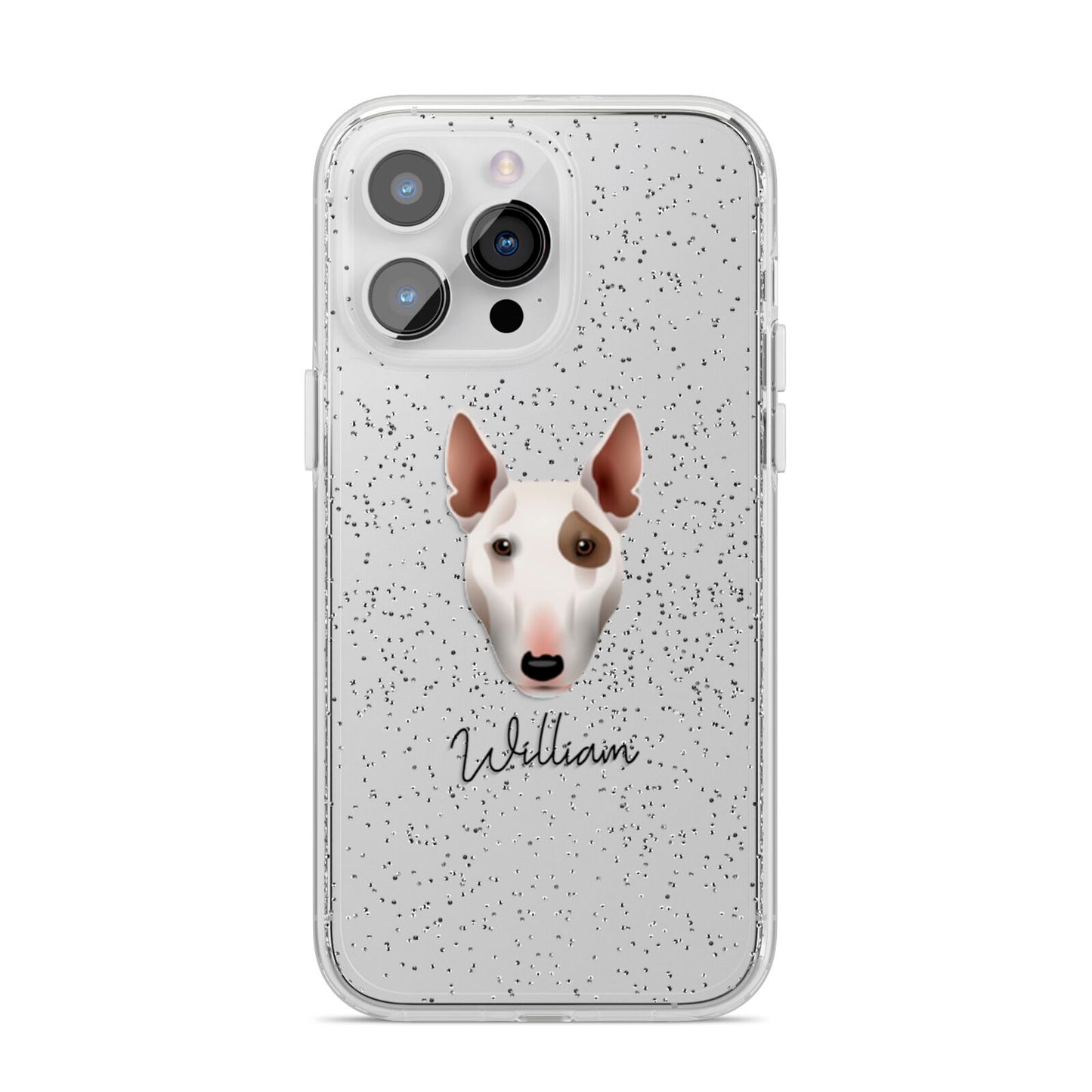 Miniature Bull Terrier Personalised iPhone 14 Pro Max Glitter Tough Case Silver
