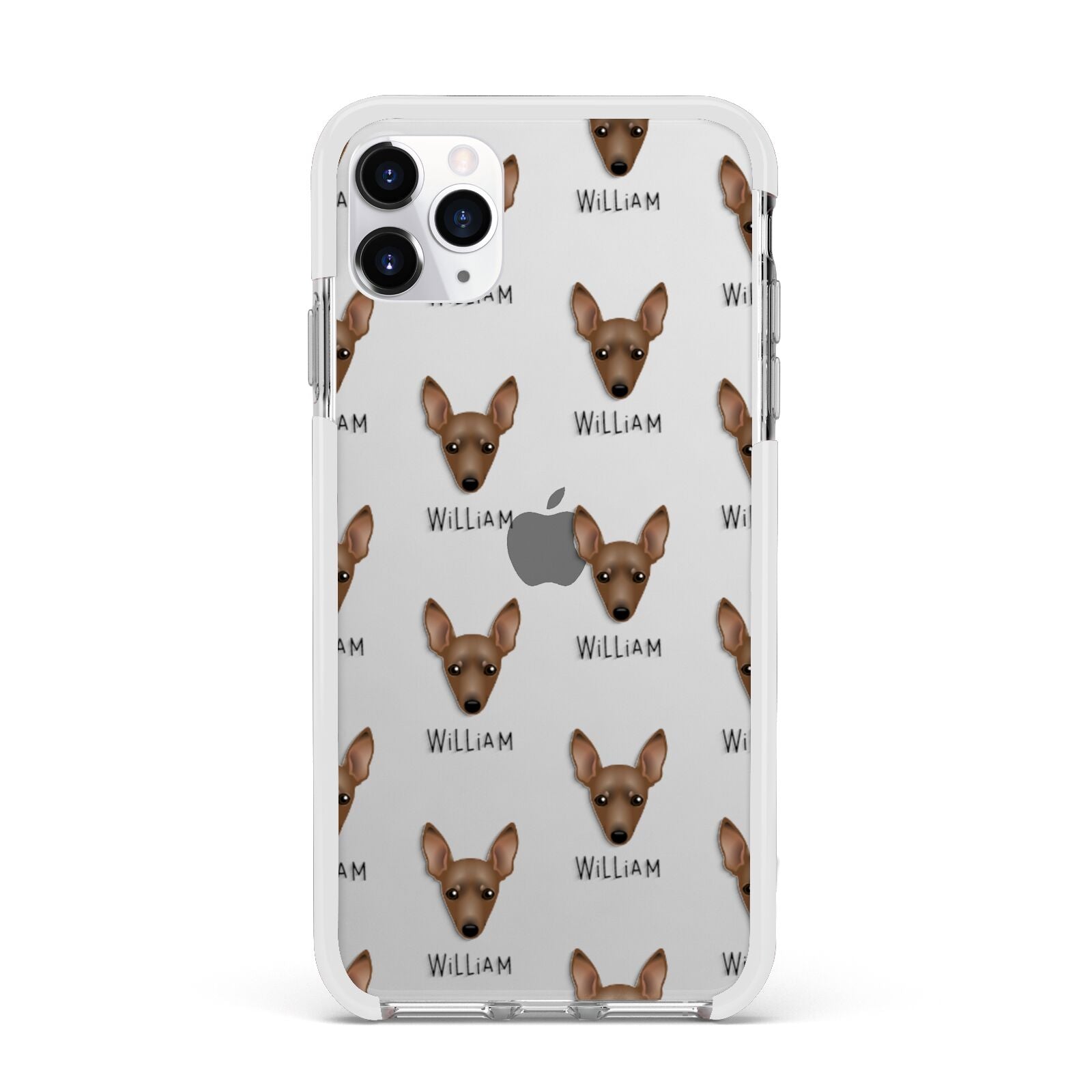 Miniature Pinscher Icon with Name Apple iPhone 11 Pro Max in Silver with White Impact Case