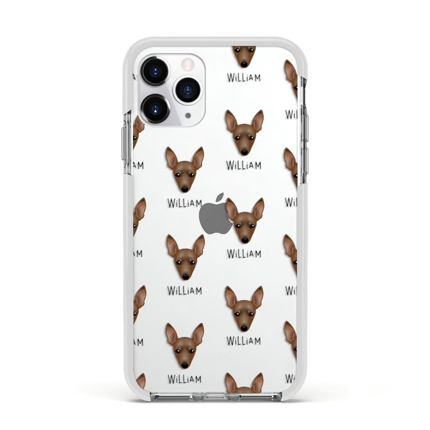 Miniature Pinscher Icon with Name Apple iPhone 11 Pro in Silver with White Impact Case