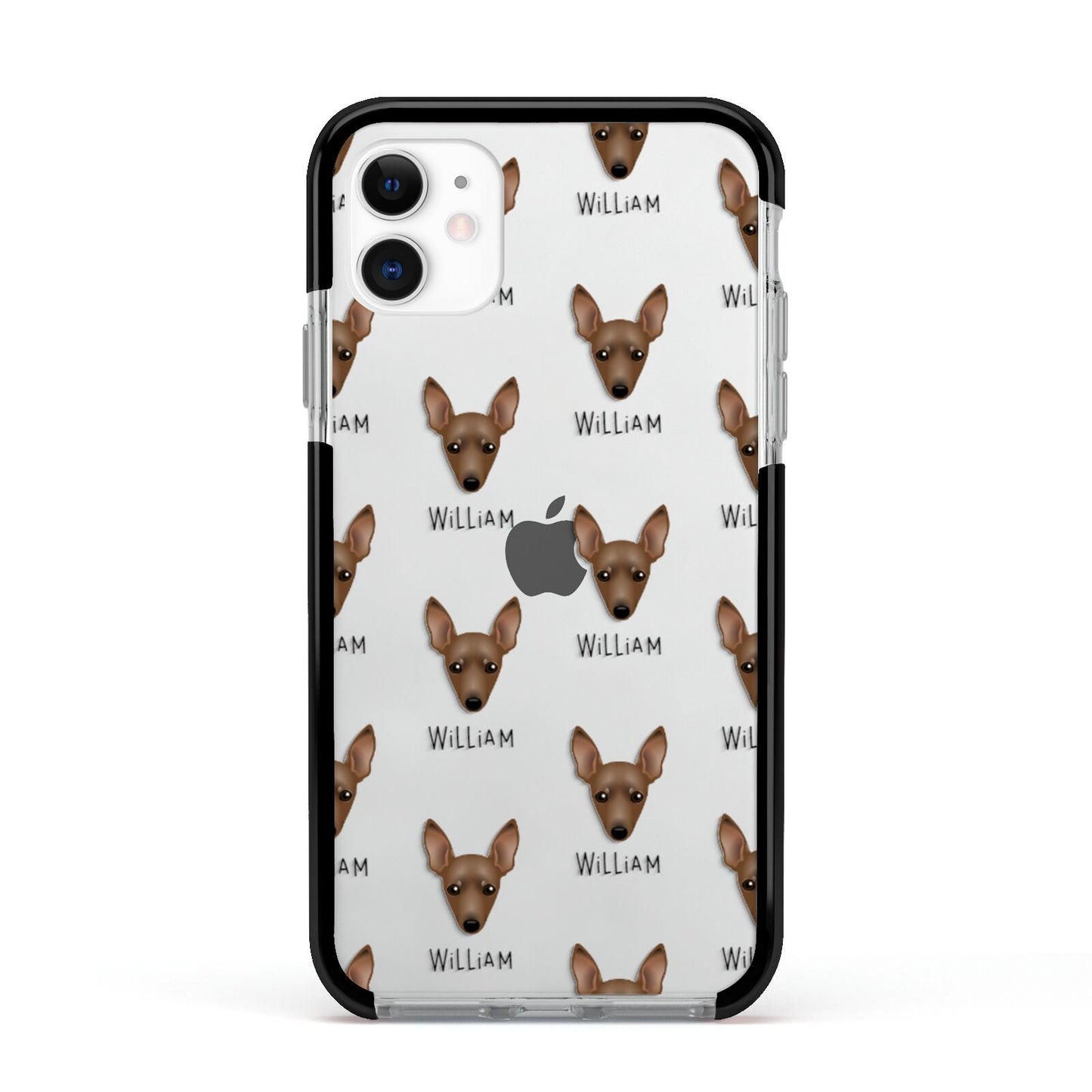 Miniature Pinscher Icon with Name Apple iPhone 11 in White with Black Impact Case