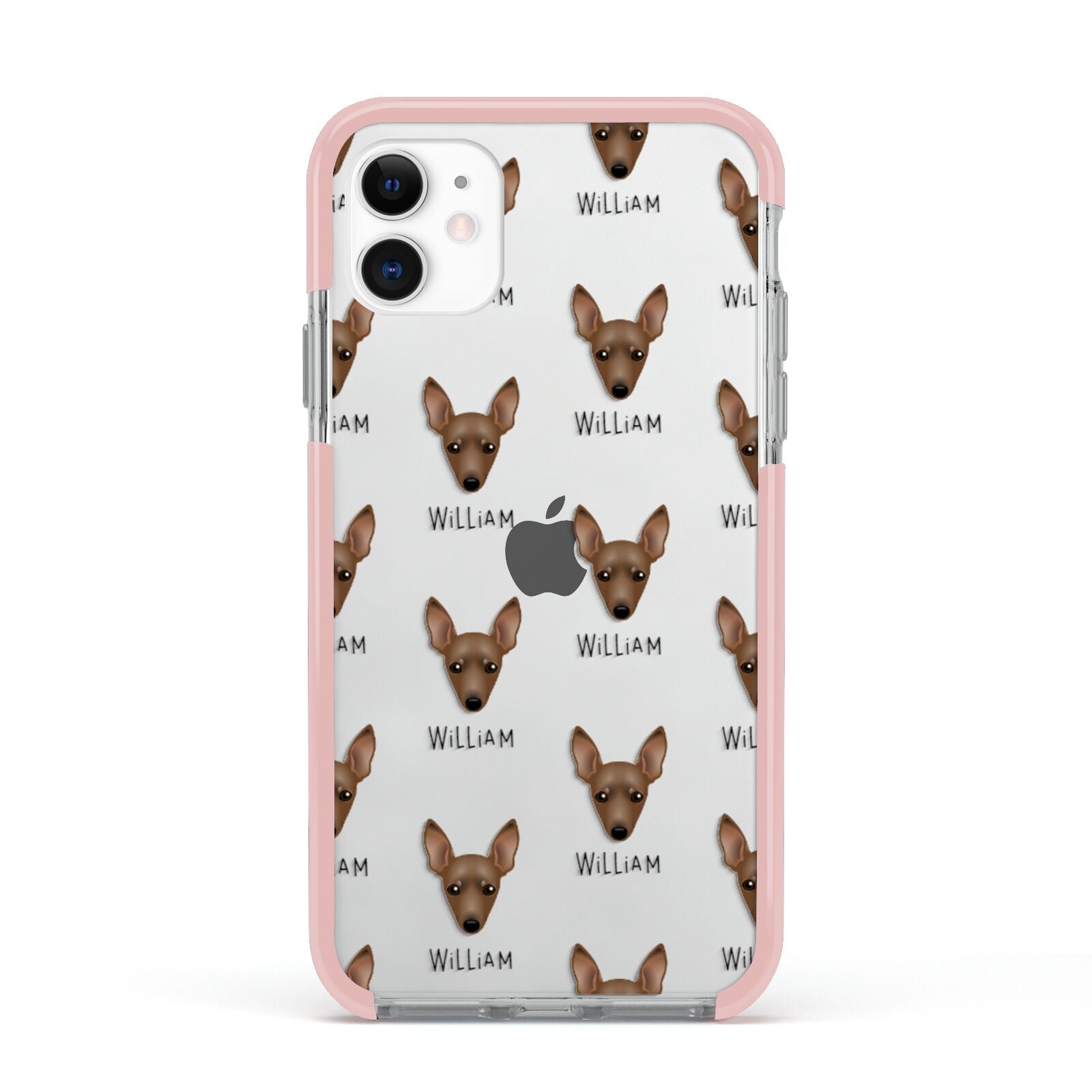 Miniature Pinscher Icon with Name Apple iPhone 11 in White with Pink Impact Case