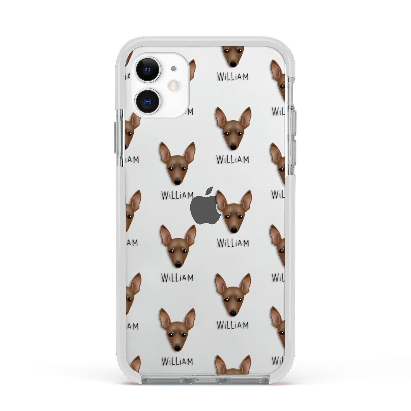 Miniature Pinscher Icon with Name Apple iPhone 11 in White with White Impact Case