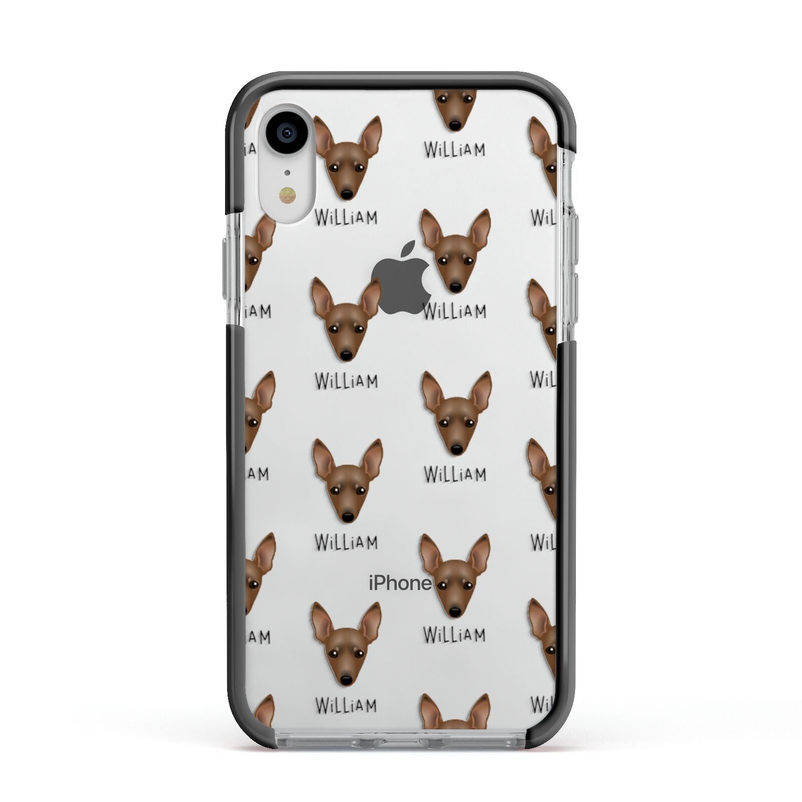 Miniature Pinscher Icon with Name Apple iPhone XR Impact Case Black Edge on Silver Phone