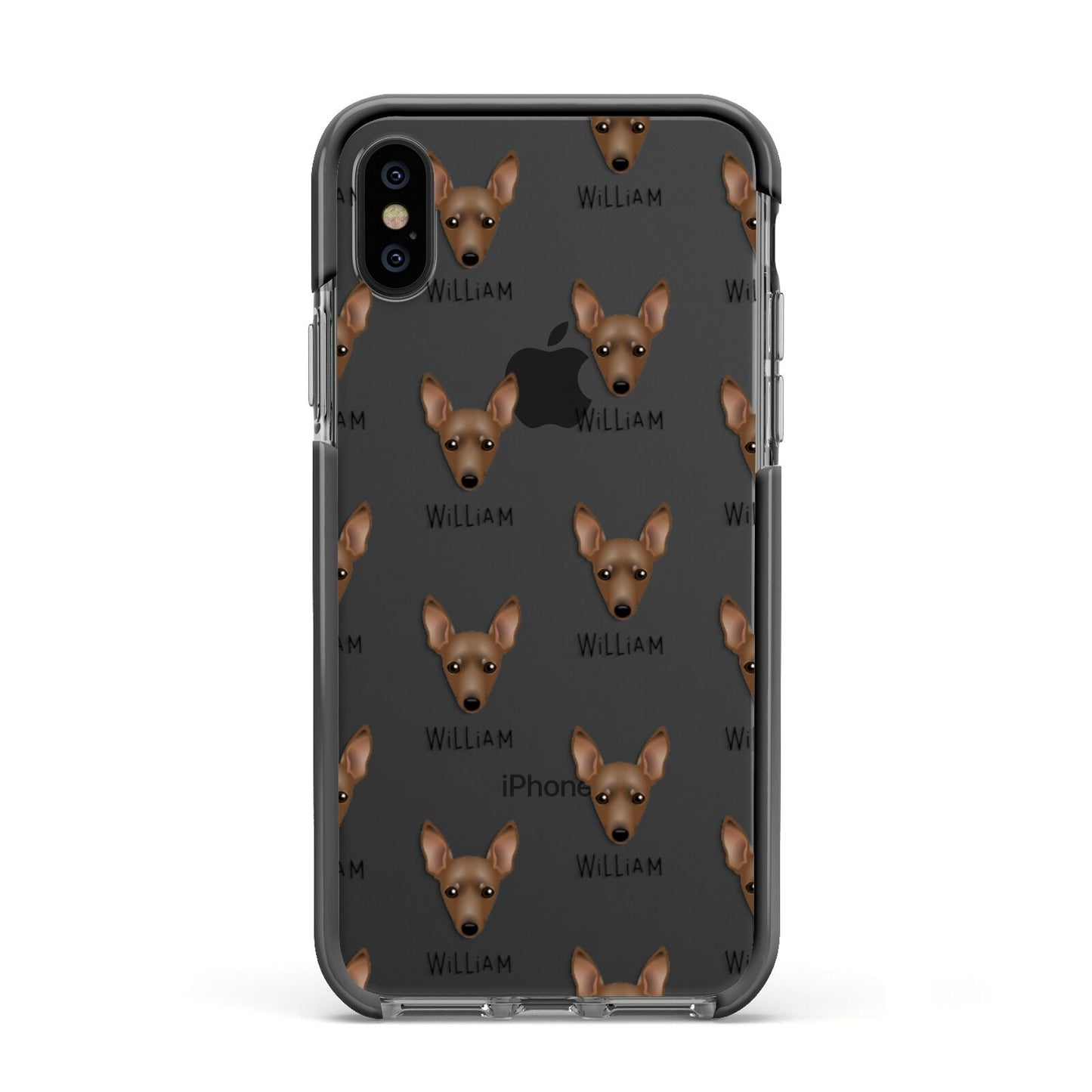 Miniature Pinscher Icon with Name Apple iPhone Xs Impact Case Black Edge on Black Phone