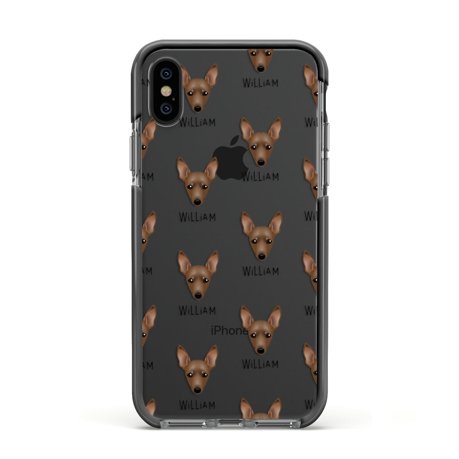 Miniature Pinscher Icon with Name Apple iPhone Xs Impact Case Black Edge on Black Phone