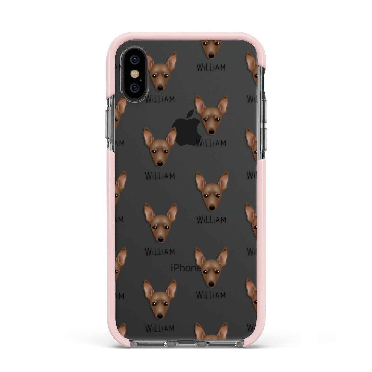 Miniature Pinscher Icon with Name Apple iPhone Xs Impact Case Pink Edge on Black Phone