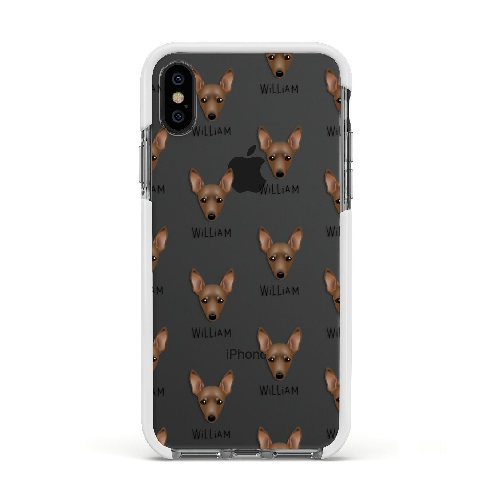 Miniature Pinscher Icon with Name Apple iPhone Xs Impact Case White Edge on Black Phone