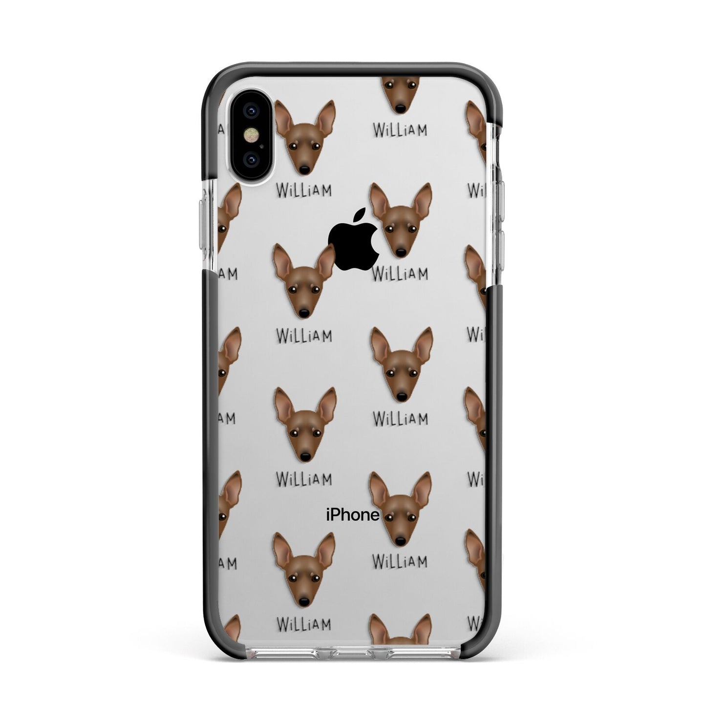 Miniature Pinscher Icon with Name Apple iPhone Xs Max Impact Case Black Edge on Silver Phone