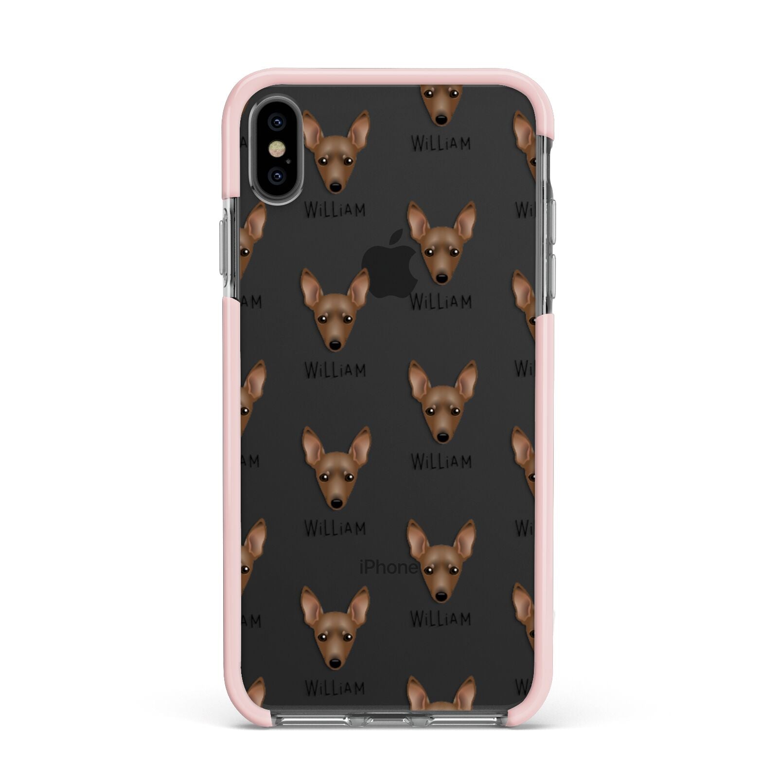 Miniature Pinscher Icon with Name Apple iPhone Xs Max Impact Case Pink Edge on Black Phone