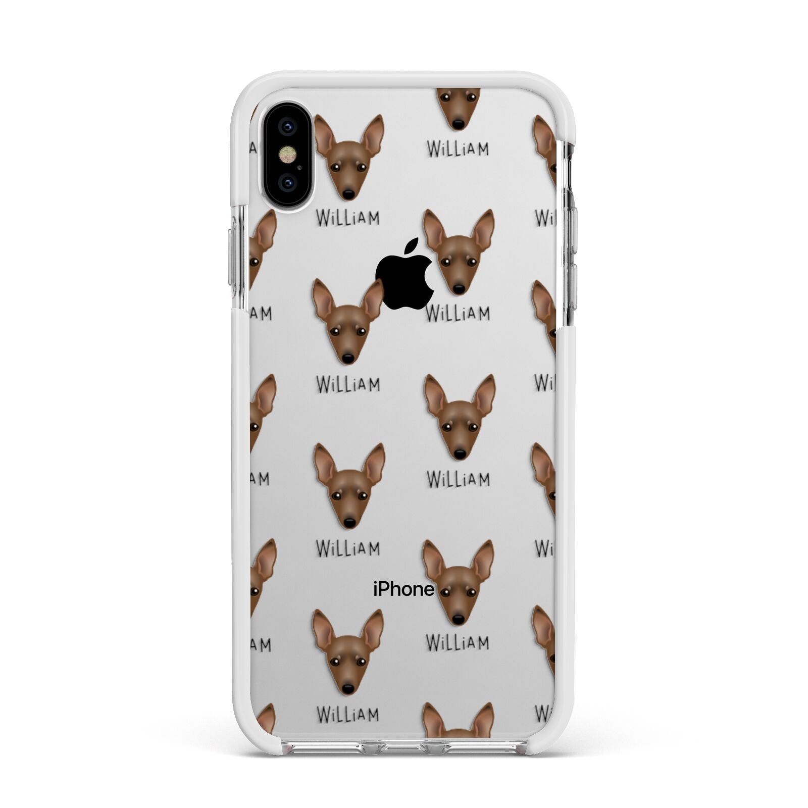 Miniature Pinscher Icon with Name Apple iPhone Xs Max Impact Case White Edge on Silver Phone