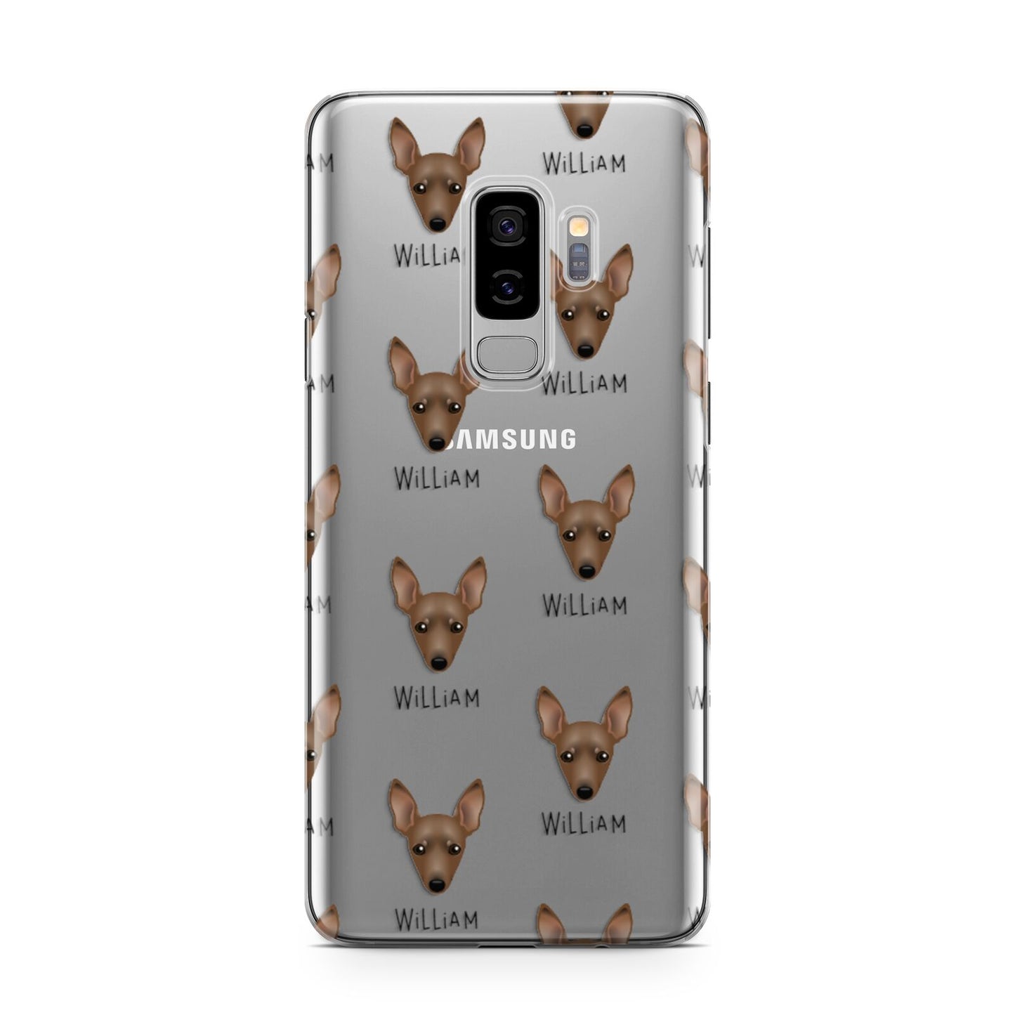 Miniature Pinscher Icon with Name Samsung Galaxy S9 Plus Case on Silver phone