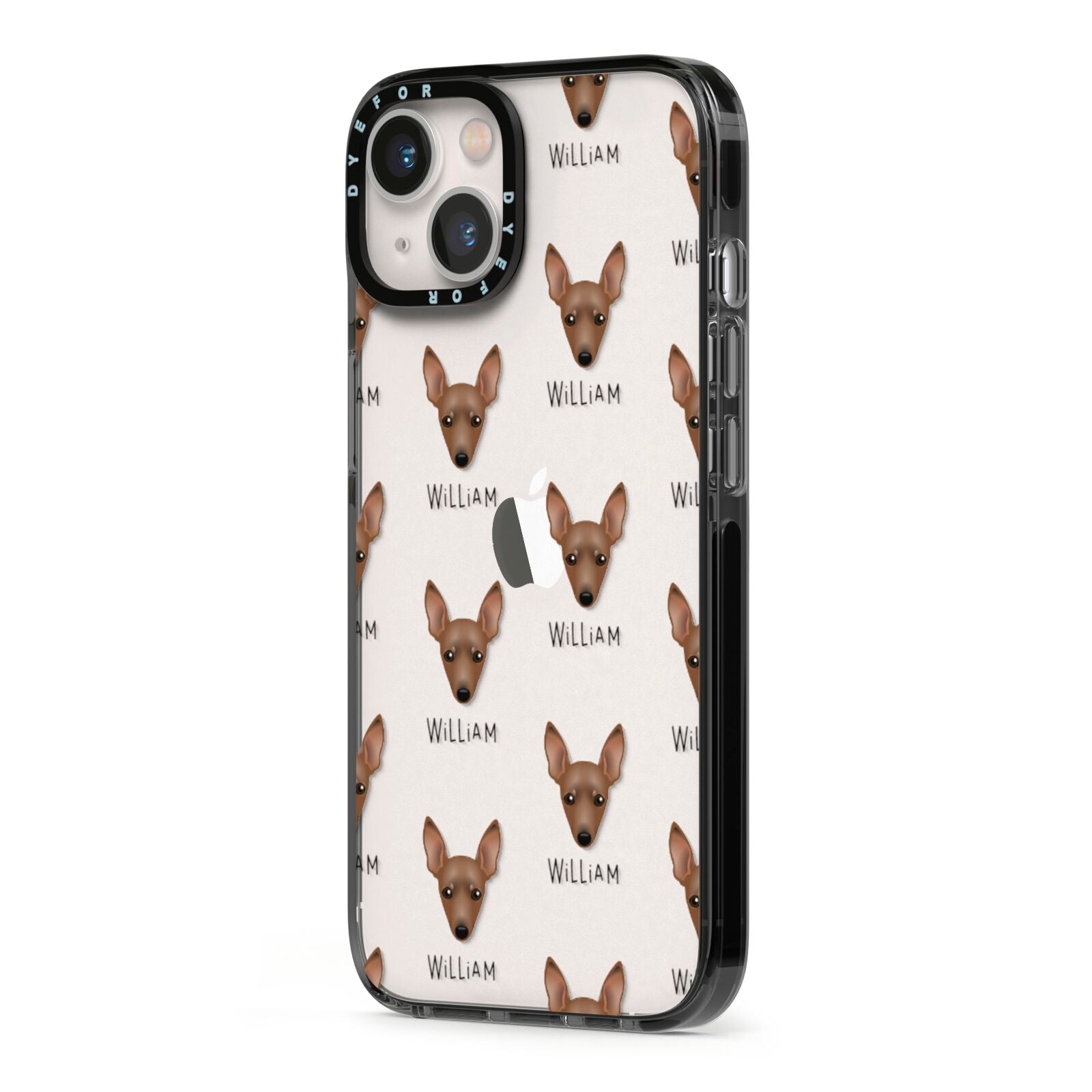 Miniature Pinscher Icon with Name iPhone 13 Black Impact Case Side Angle on Silver phone