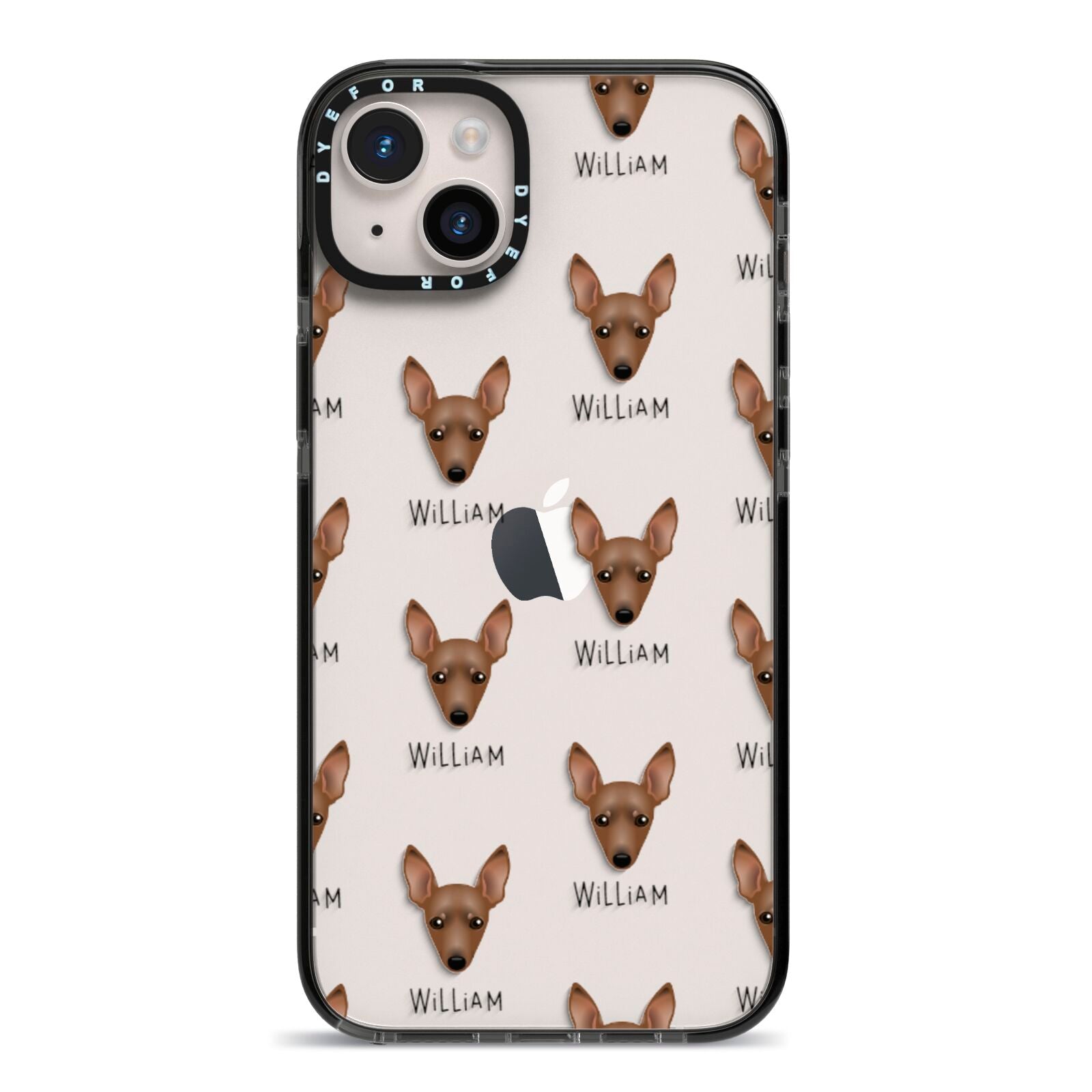 Miniature Pinscher Icon with Name iPhone 14 Plus Black Impact Case on Silver phone