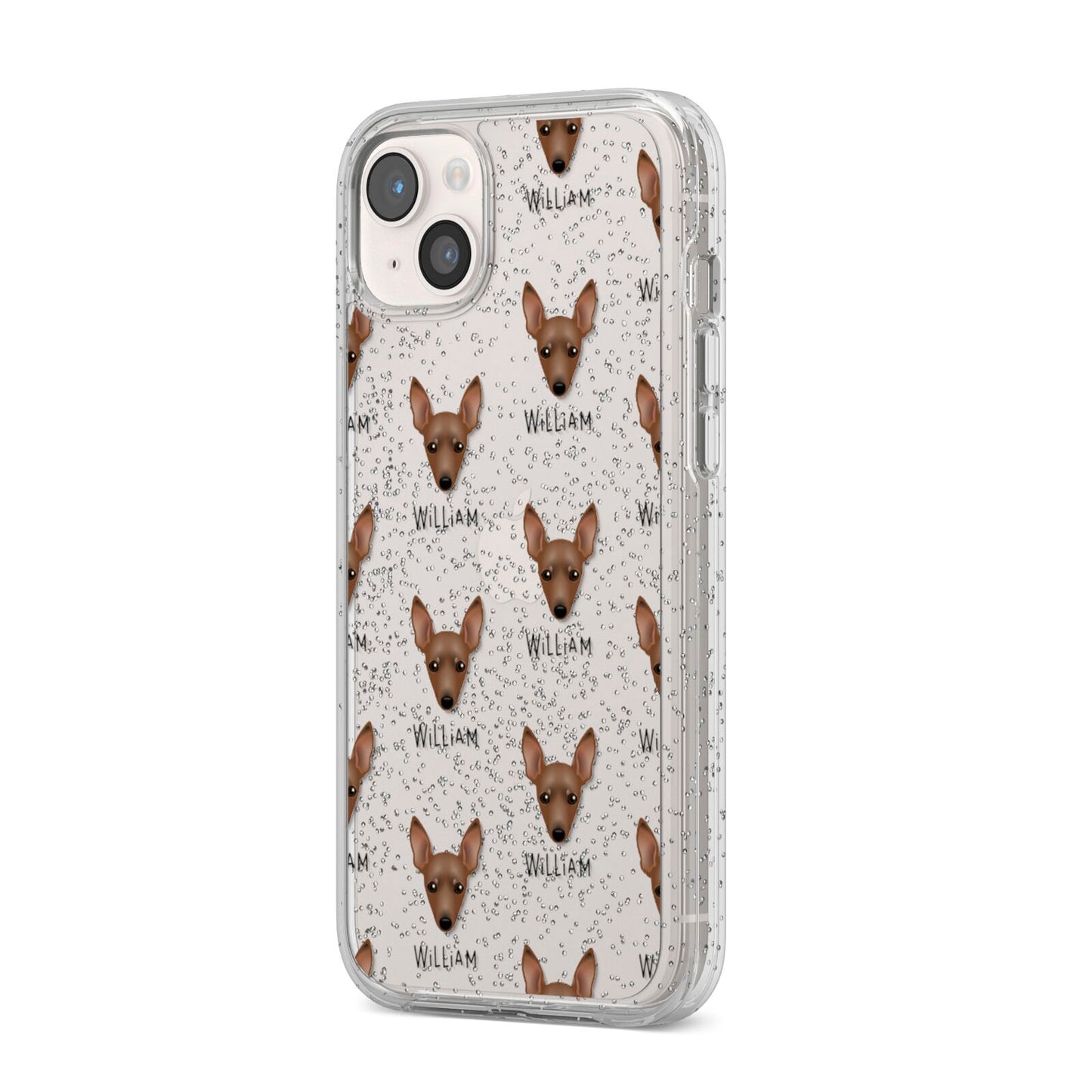 Miniature Pinscher Icon with Name iPhone 14 Plus Glitter Tough Case Starlight Angled Image