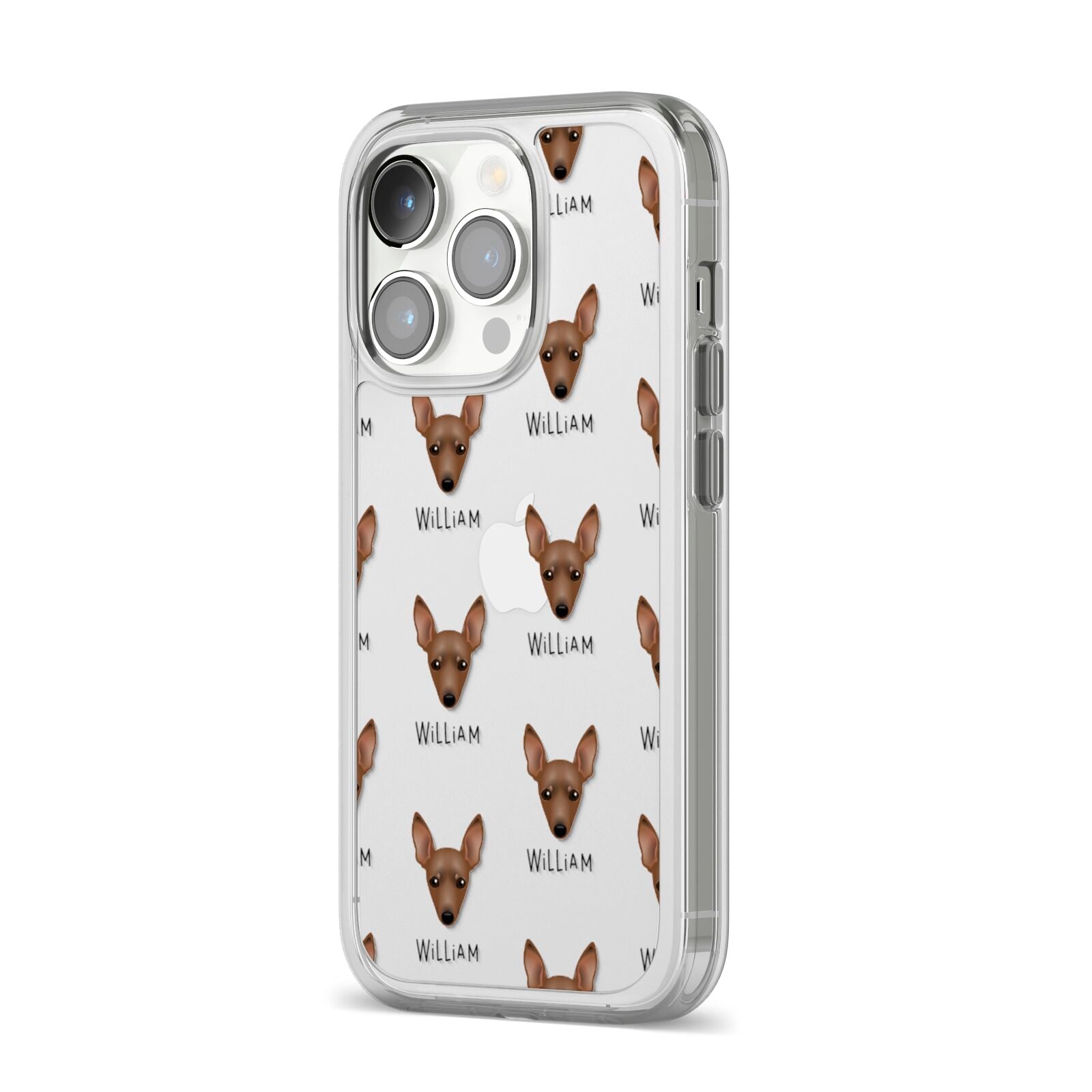 Miniature Pinscher Icon with Name iPhone 14 Pro Clear Tough Case Silver Angled Image