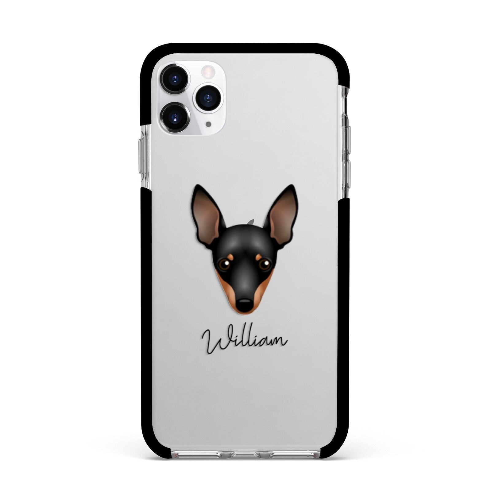 Miniature Pinscher Personalised Apple iPhone 11 Pro Max in Silver with Black Impact Case