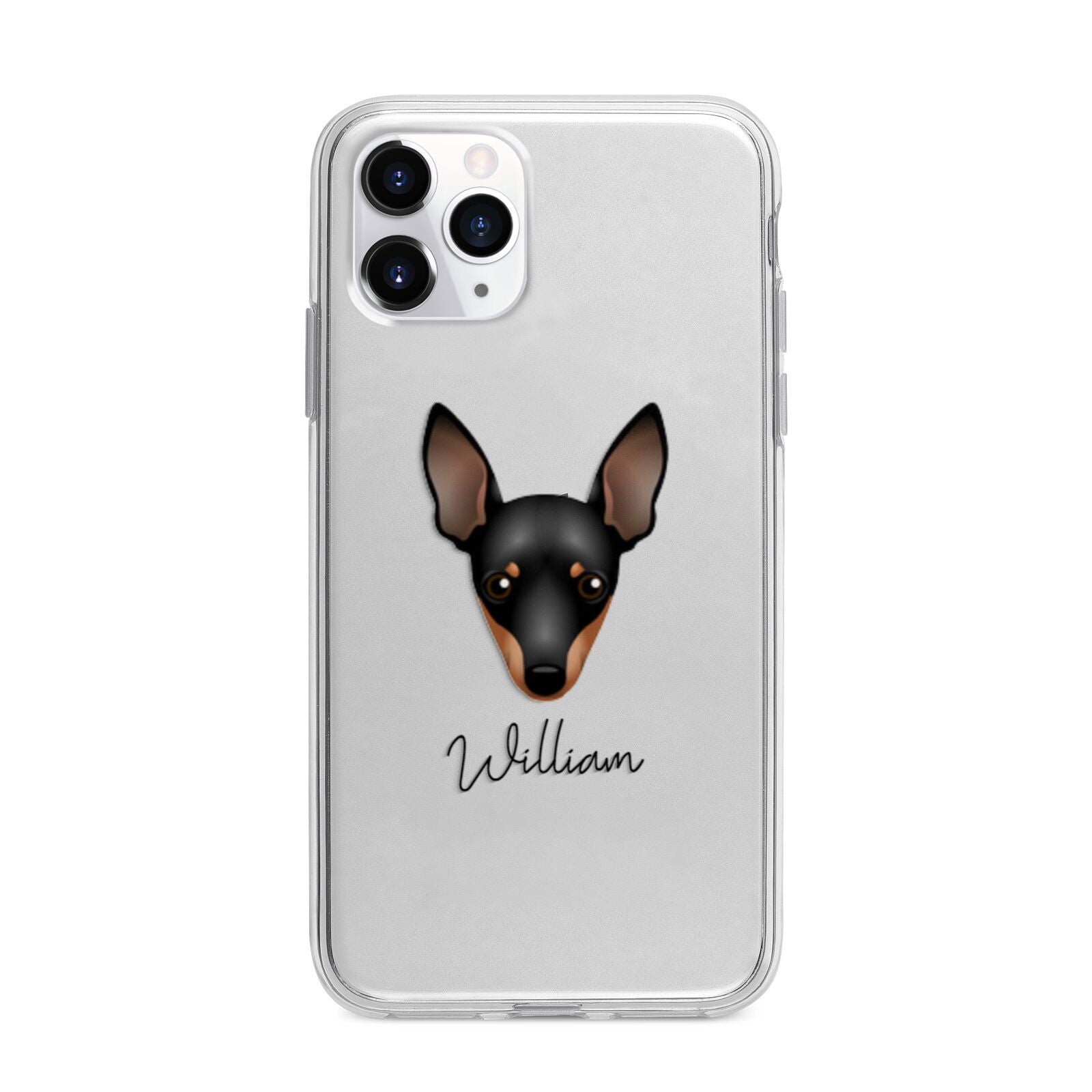 Miniature Pinscher Personalised Apple iPhone 11 Pro Max in Silver with Bumper Case