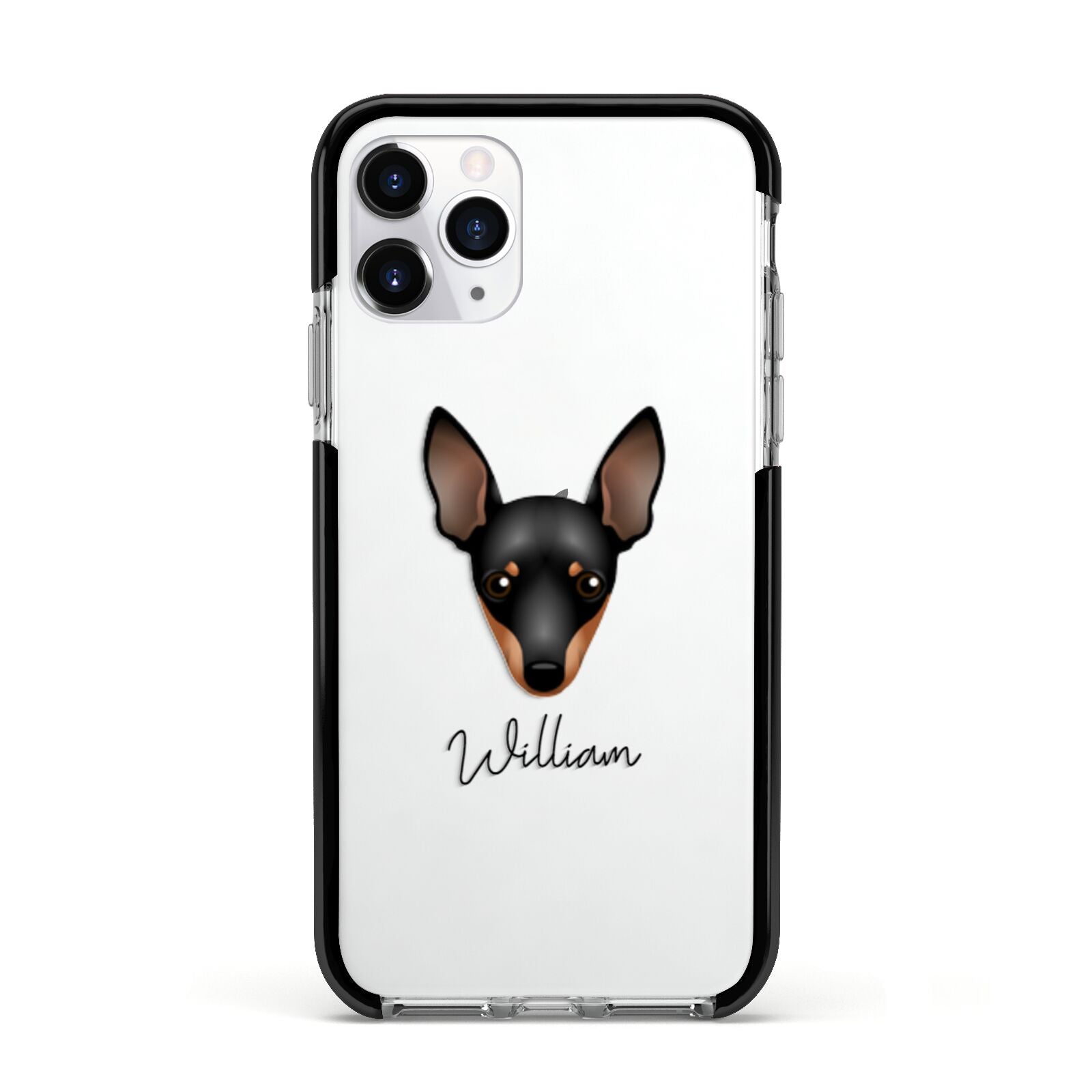 Miniature Pinscher Personalised Apple iPhone 11 Pro in Silver with Black Impact Case