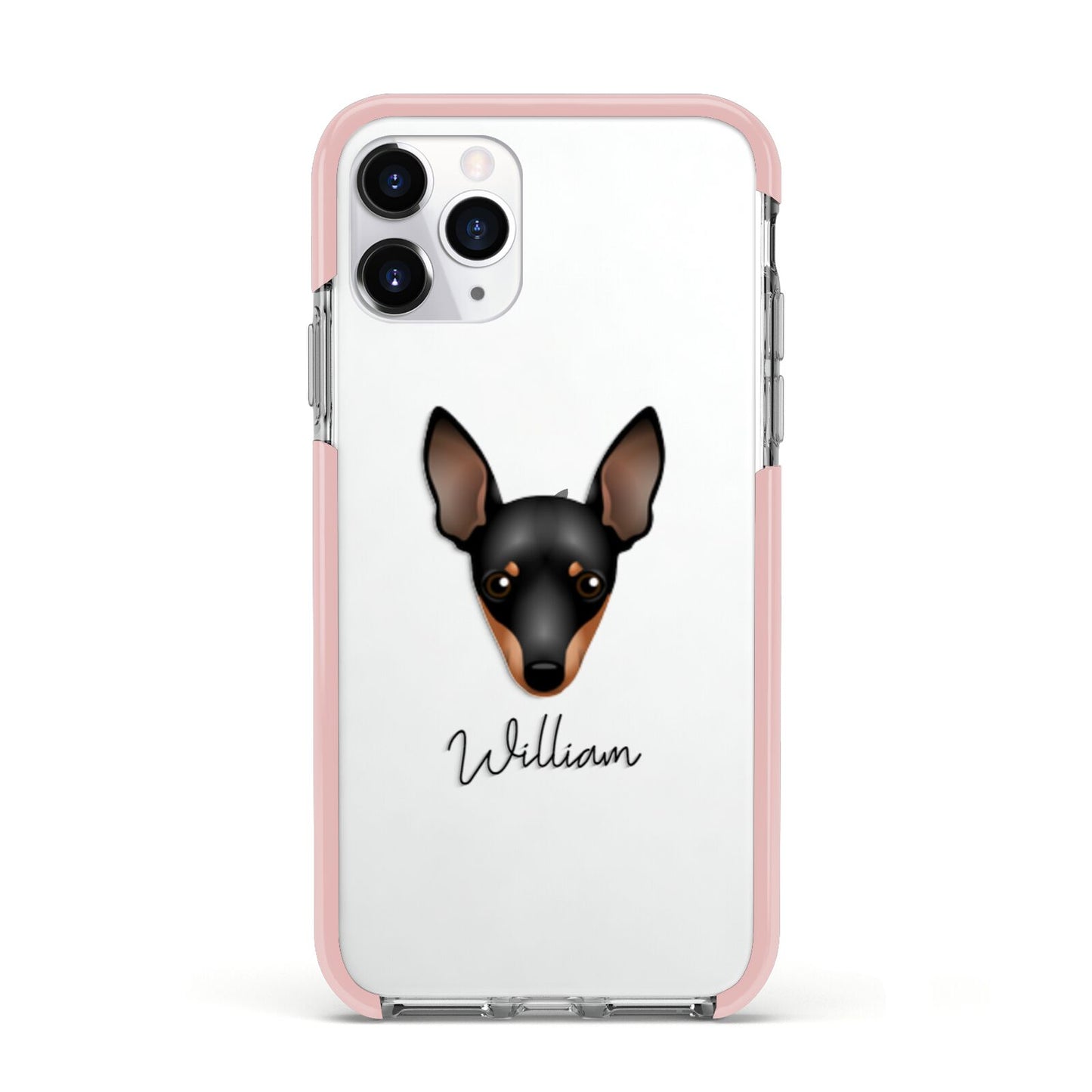 Miniature Pinscher Personalised Apple iPhone 11 Pro in Silver with Pink Impact Case