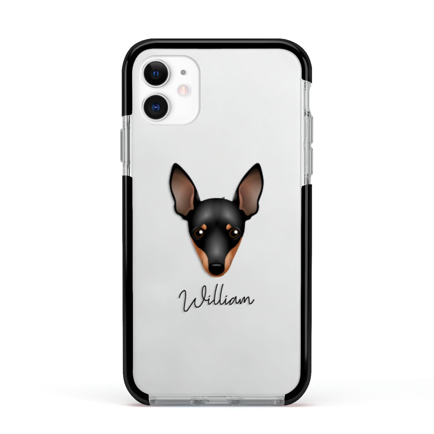 Miniature Pinscher Personalised Apple iPhone 11 in White with Black Impact Case