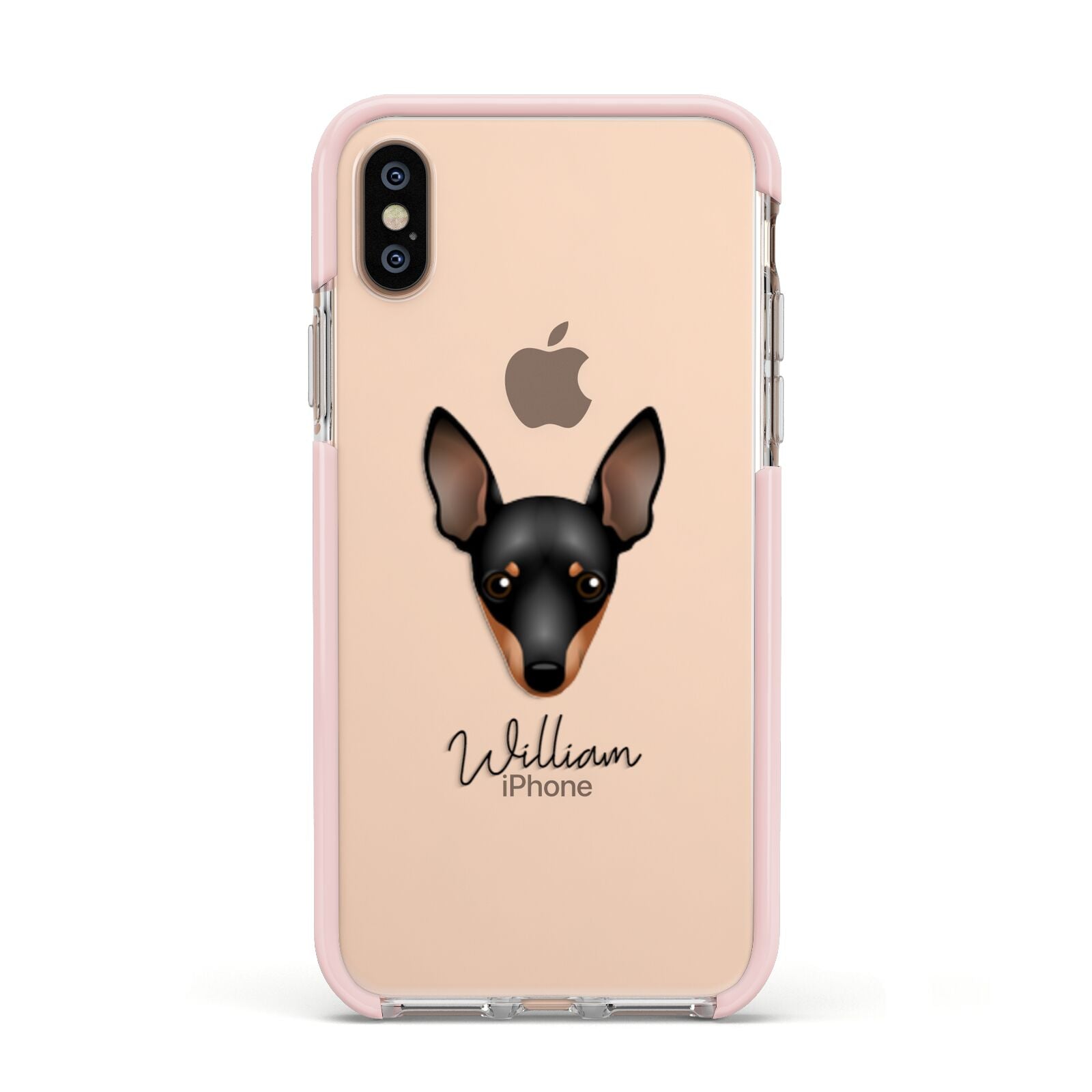 Miniature Pinscher Personalised Apple iPhone Xs Impact Case Pink Edge on Gold Phone