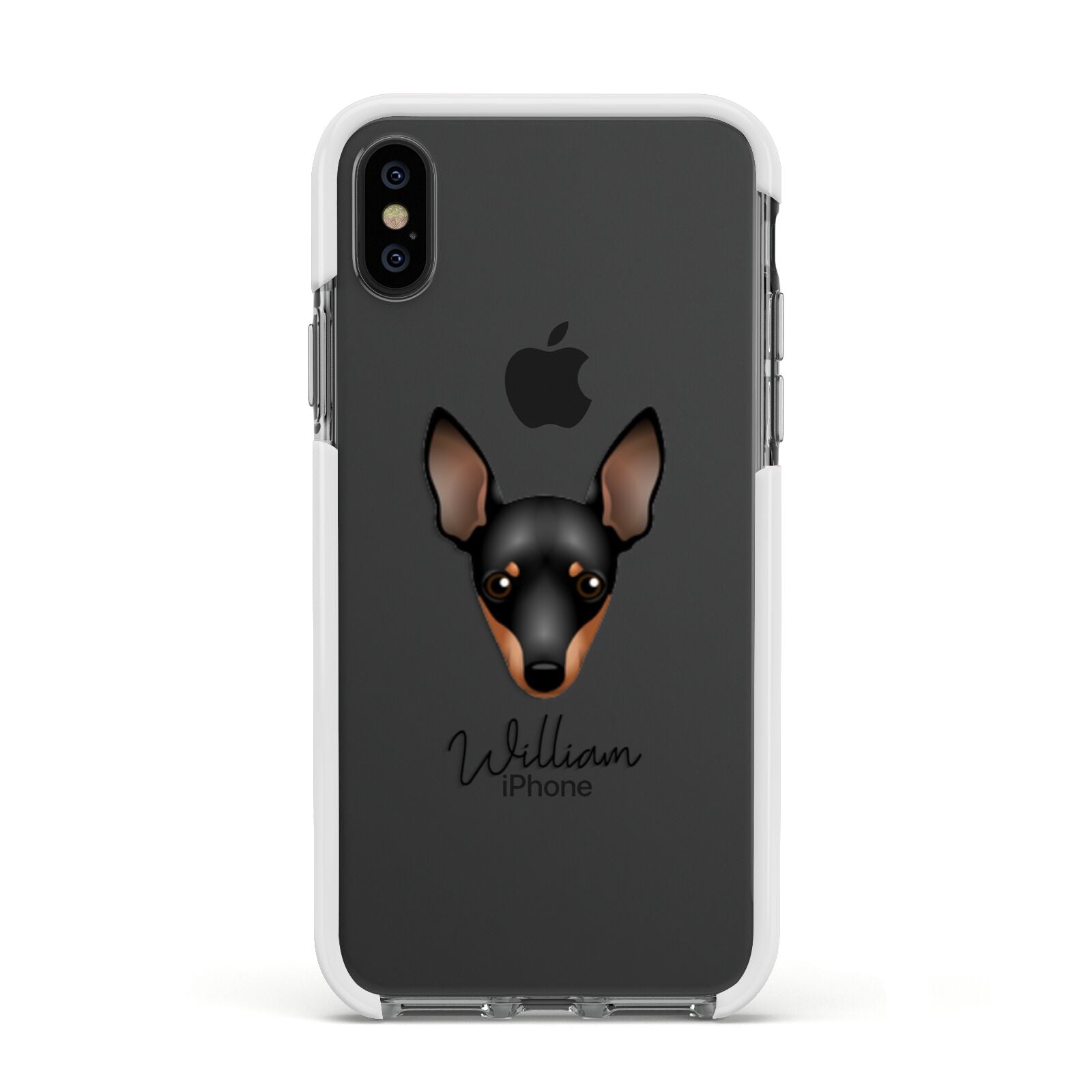 Miniature Pinscher Personalised Apple iPhone Xs Impact Case White Edge on Black Phone