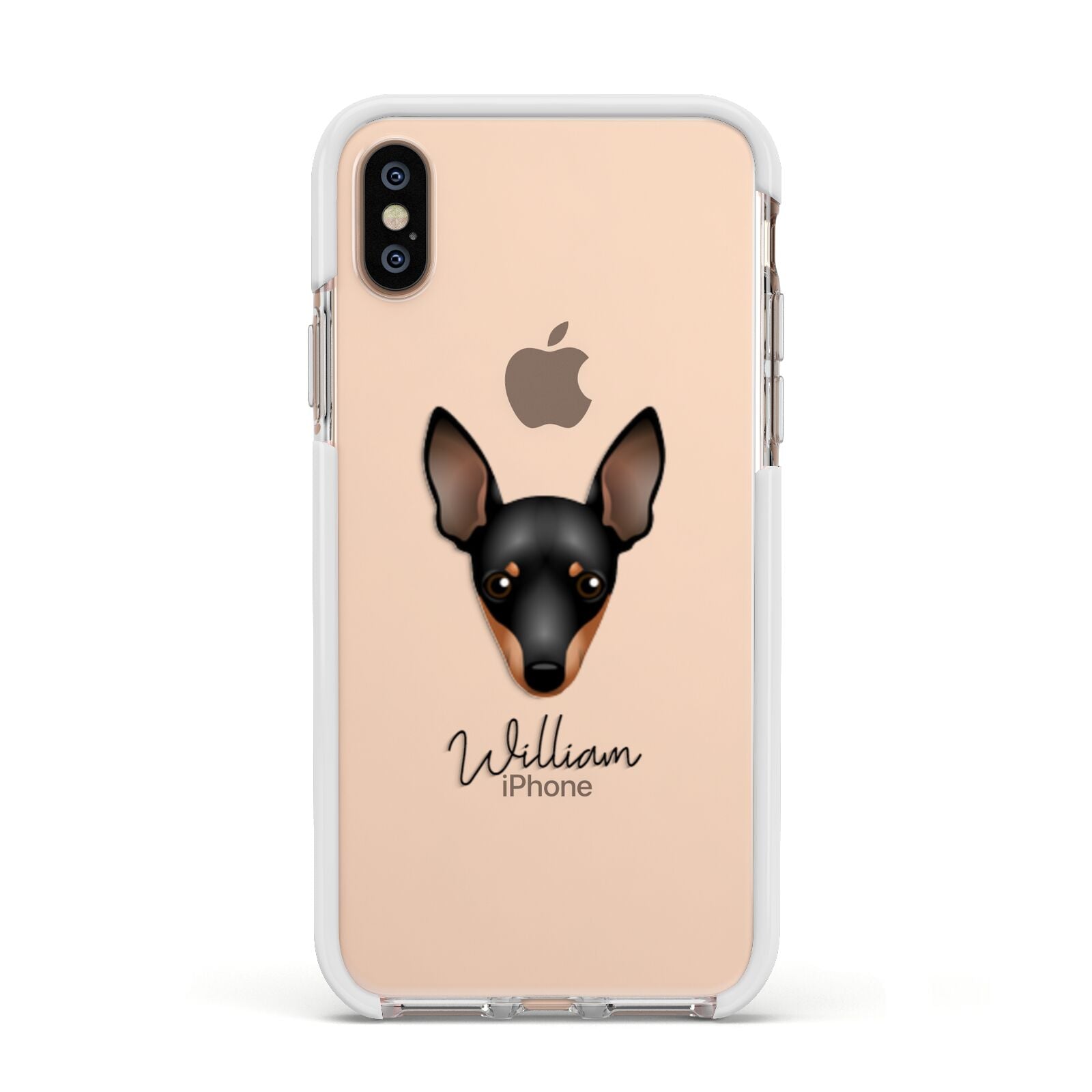 Miniature Pinscher Personalised Apple iPhone Xs Impact Case White Edge on Gold Phone