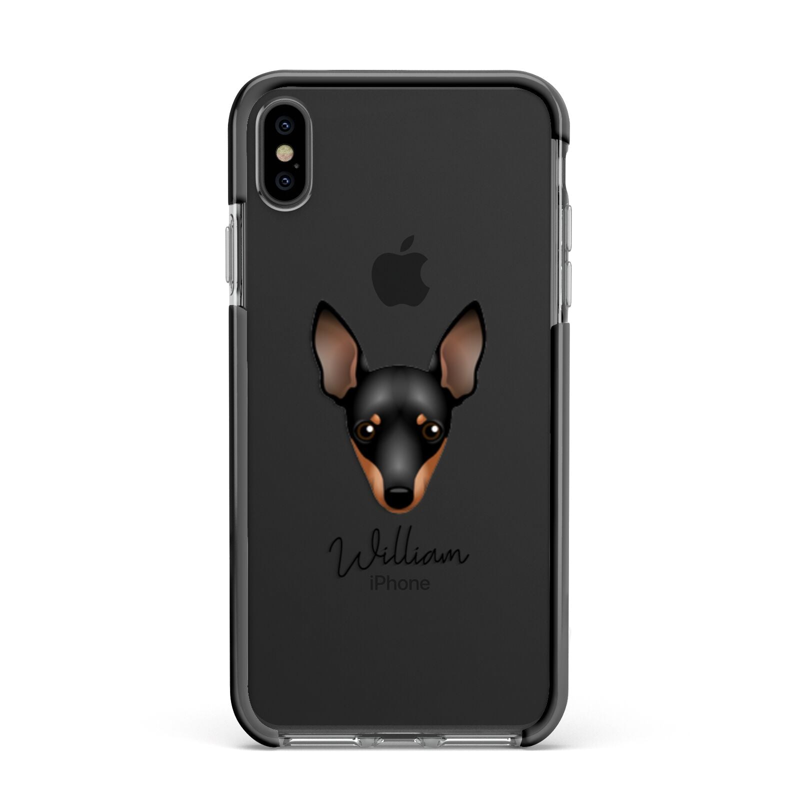 Miniature Pinscher Personalised Apple iPhone Xs Max Impact Case Black Edge on Black Phone