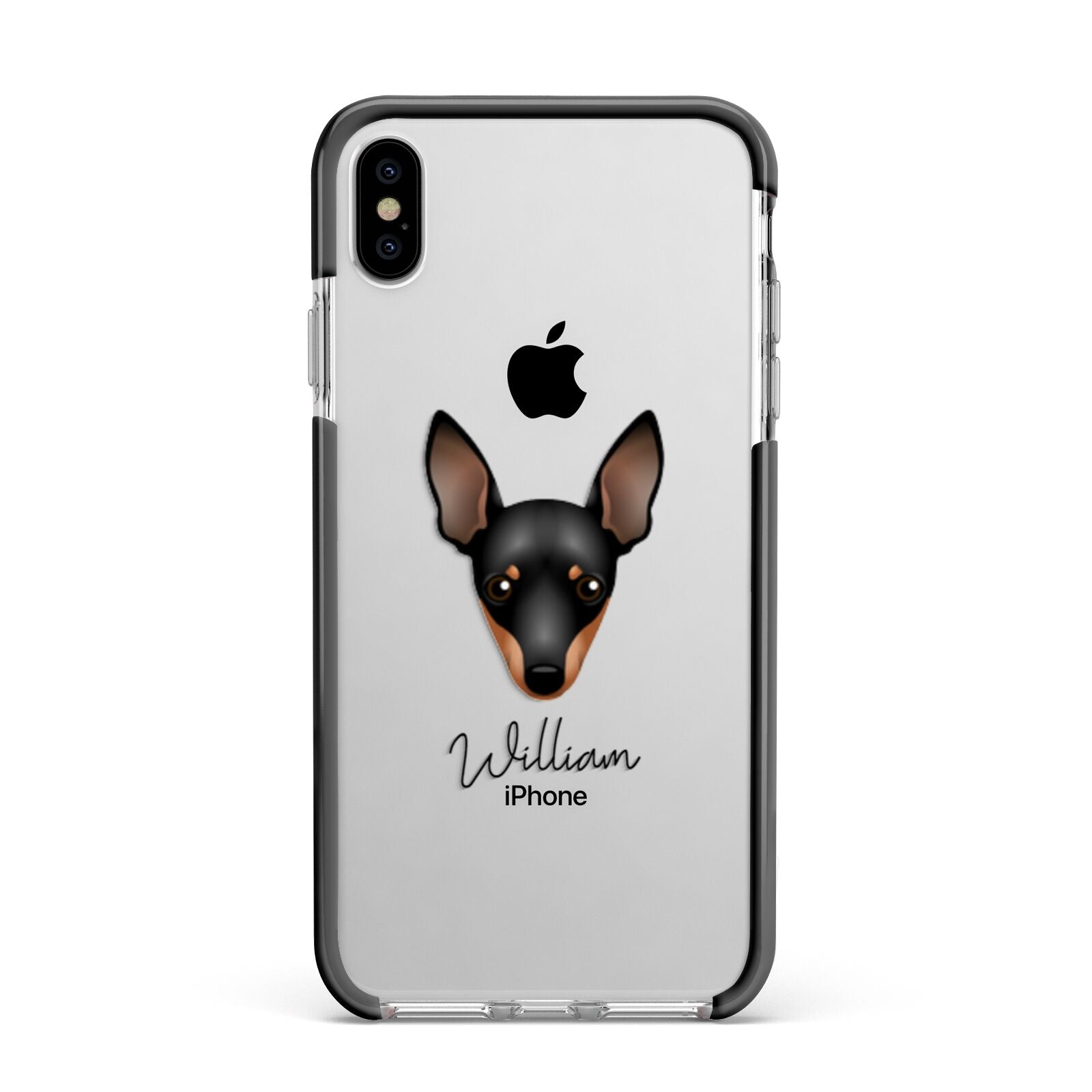 Miniature Pinscher Personalised Apple iPhone Xs Max Impact Case Black Edge on Silver Phone
