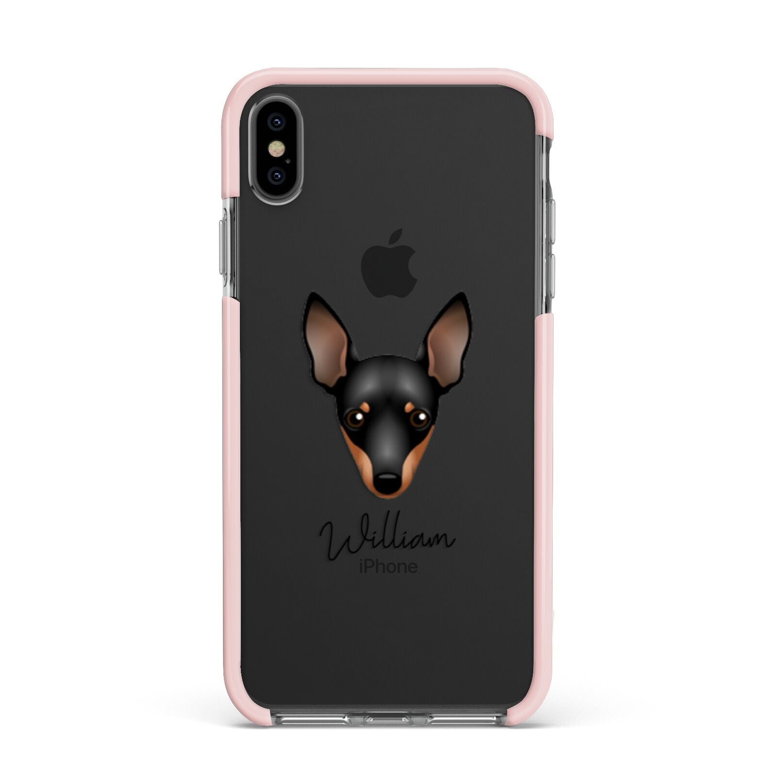 Miniature Pinscher Personalised Apple iPhone Xs Max Impact Case Pink Edge on Black Phone