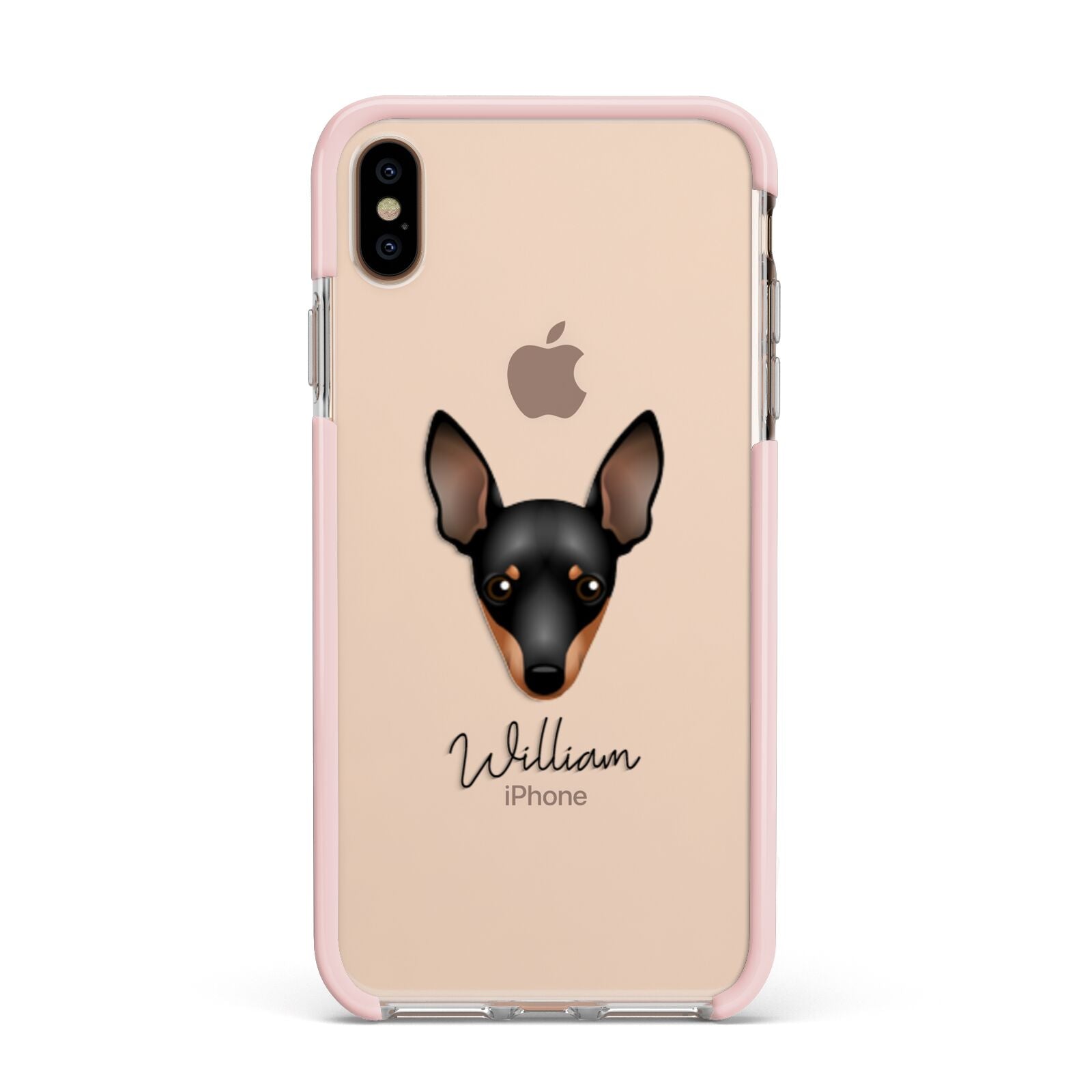 Miniature Pinscher Personalised Apple iPhone Xs Max Impact Case Pink Edge on Gold Phone