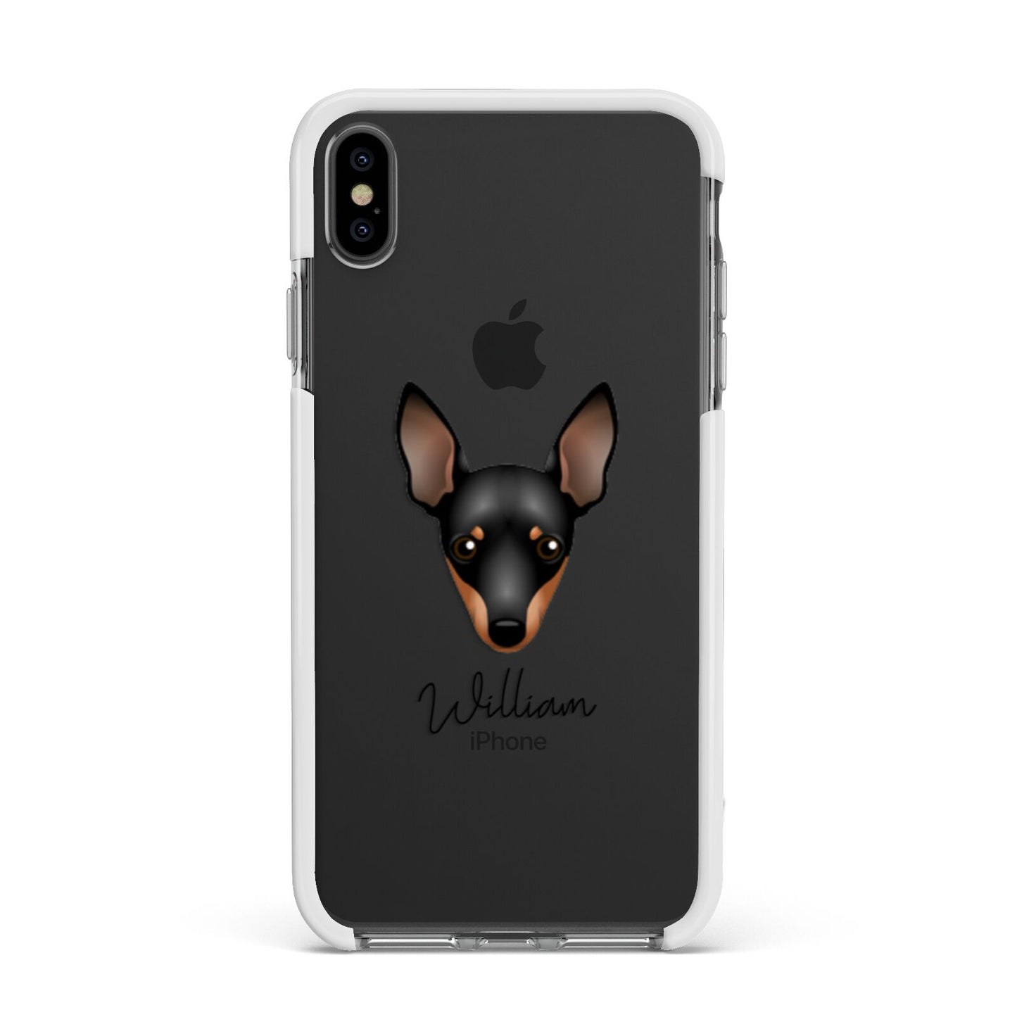 Miniature Pinscher Personalised Apple iPhone Xs Max Impact Case White Edge on Black Phone