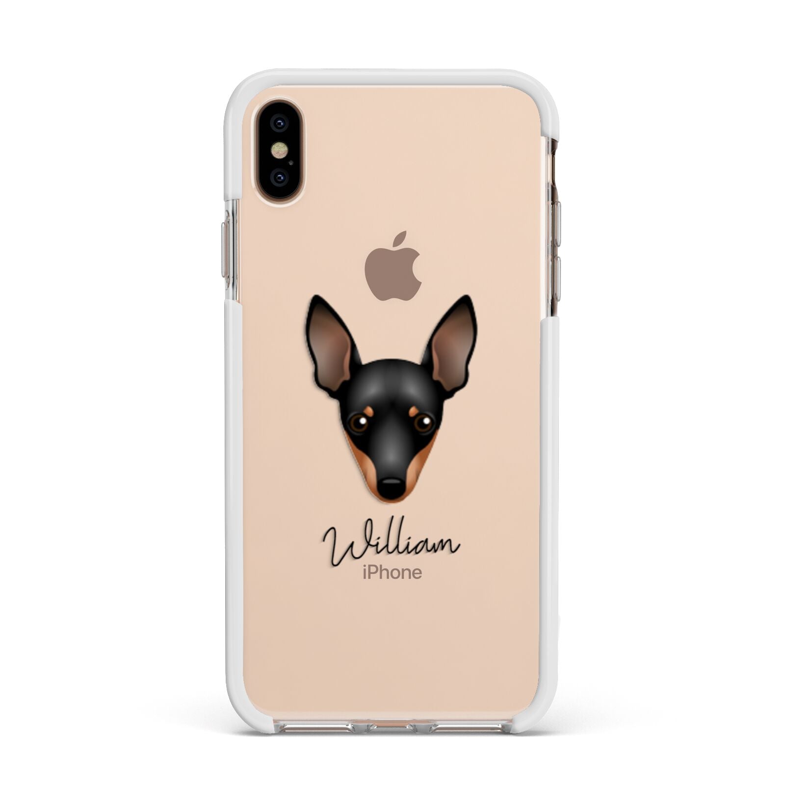 Miniature Pinscher Personalised Apple iPhone Xs Max Impact Case White Edge on Gold Phone