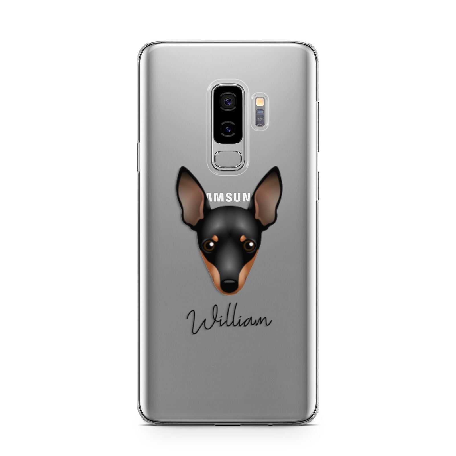 Miniature Pinscher Personalised Samsung Galaxy S9 Plus Case on Silver phone