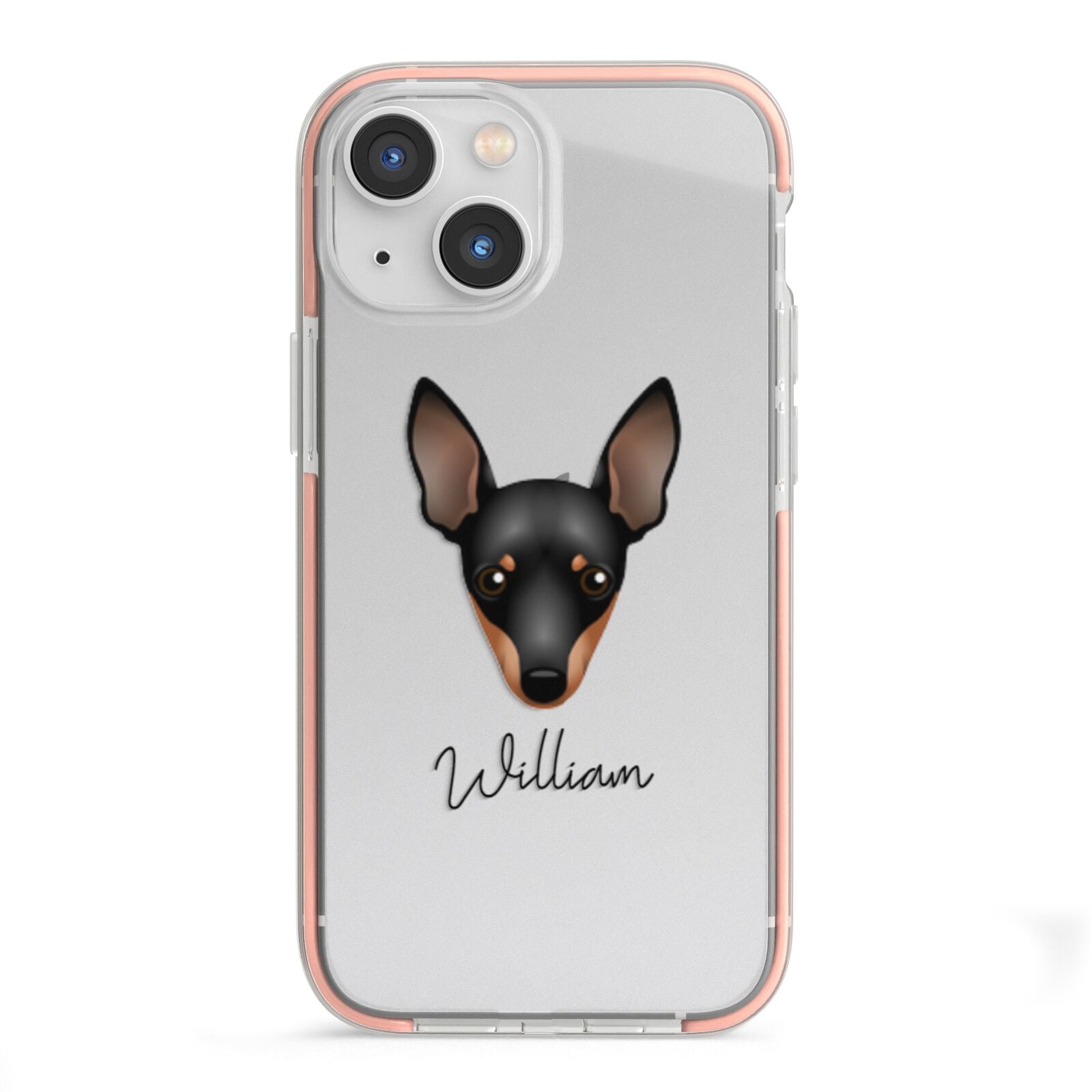 Miniature Pinscher Personalised iPhone 13 Mini TPU Impact Case with Pink Edges