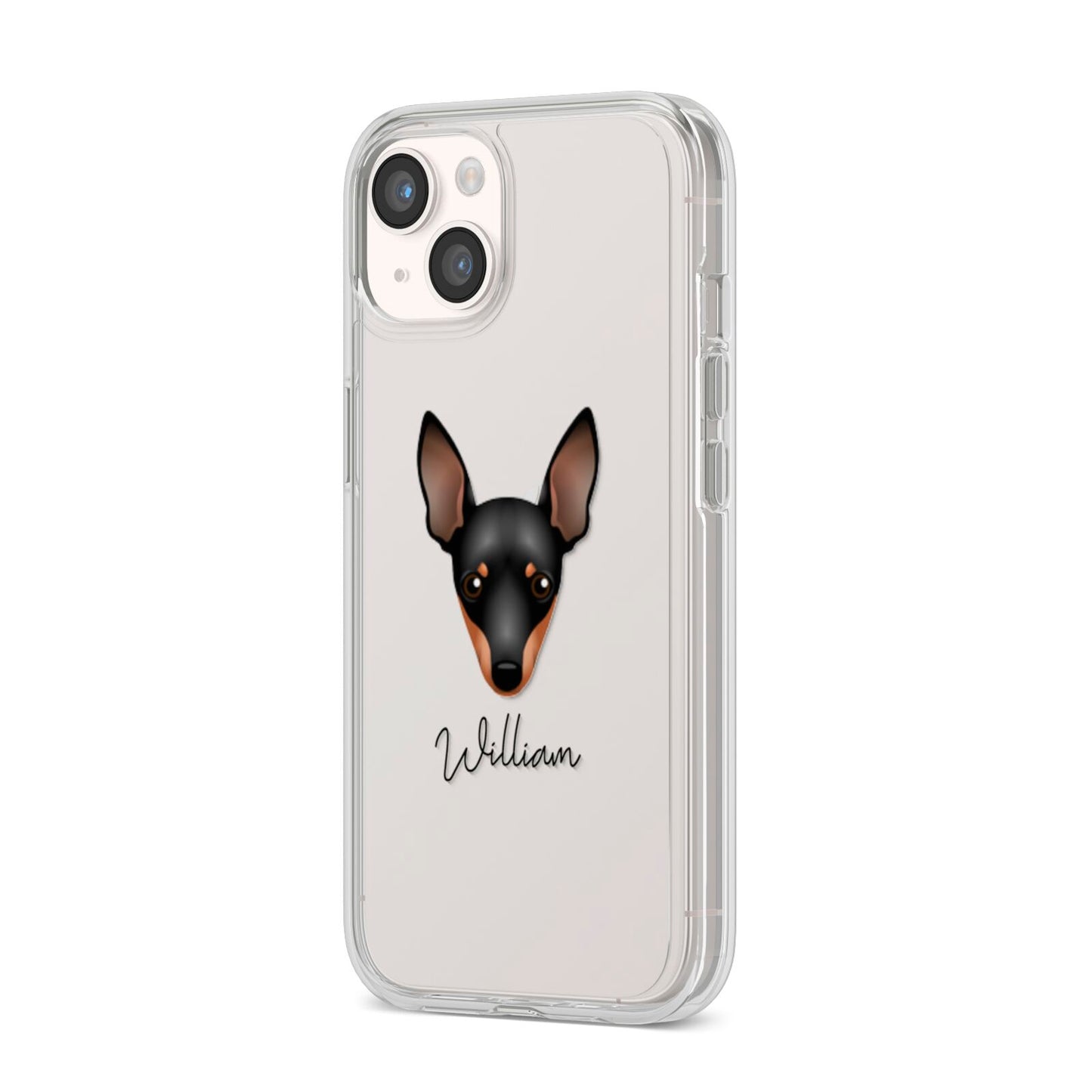 Miniature Pinscher Personalised iPhone 14 Clear Tough Case Starlight Angled Image