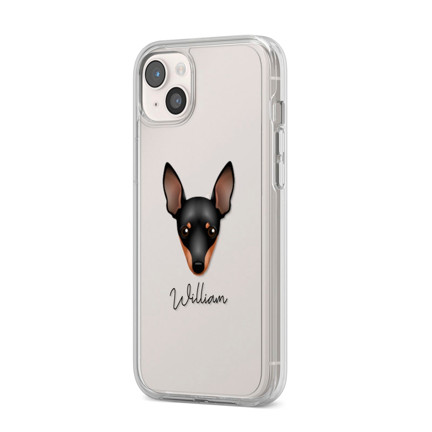 Miniature Pinscher Personalised iPhone 14 Plus Clear Tough Case Starlight Angled Image