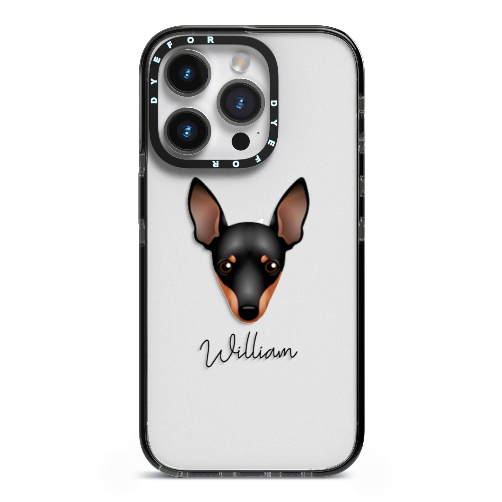 Miniature Pinscher Personalised iPhone 14 Pro Black Impact Case on Silver phone